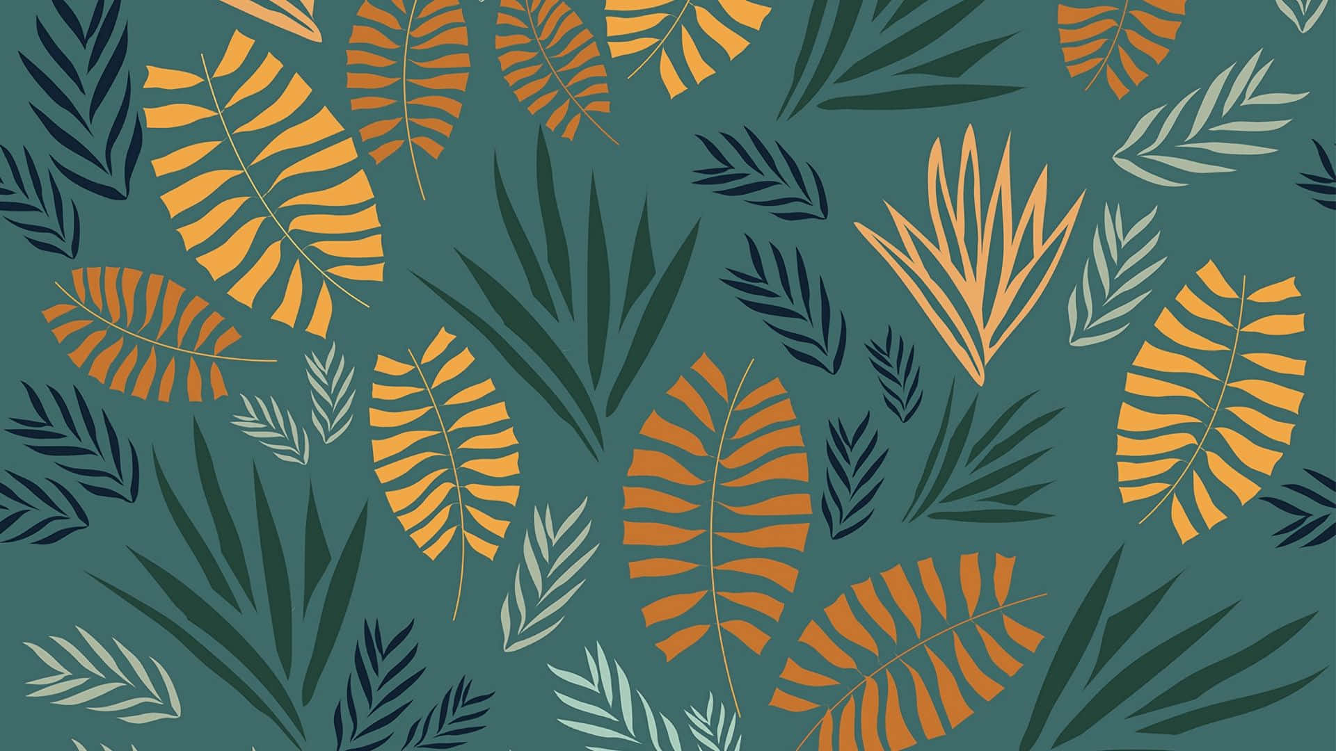 geometric pattern, tropical leaves, orange, Full HD Desktop Wallpaper