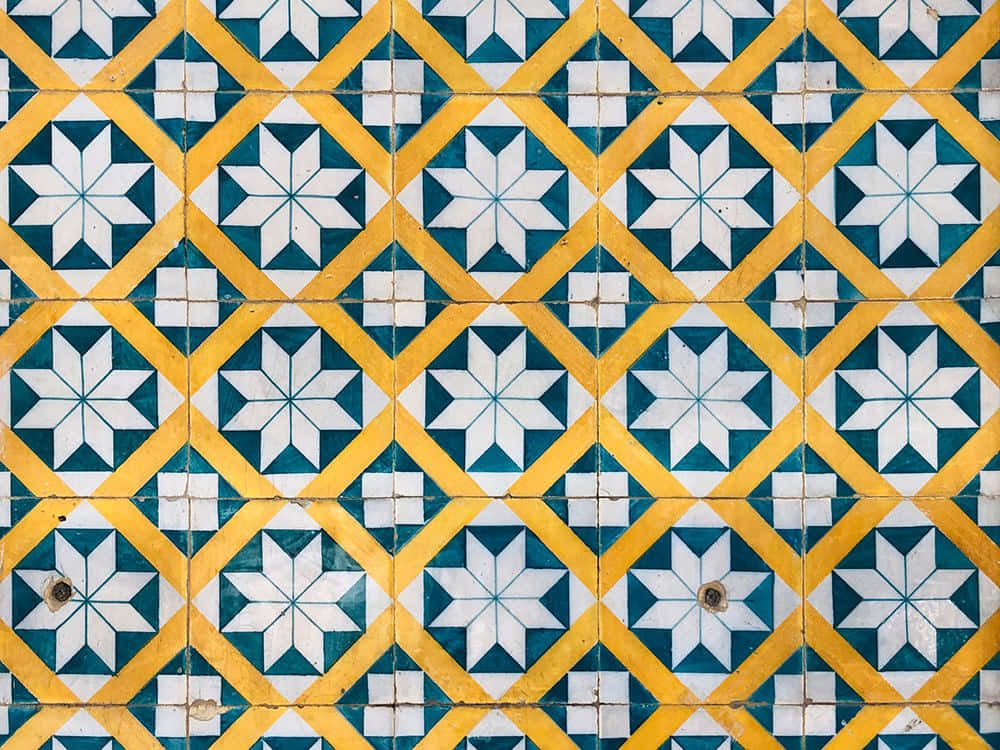 vibrant yellow, teal, geometric tiles, SD Desktop Wallpaper