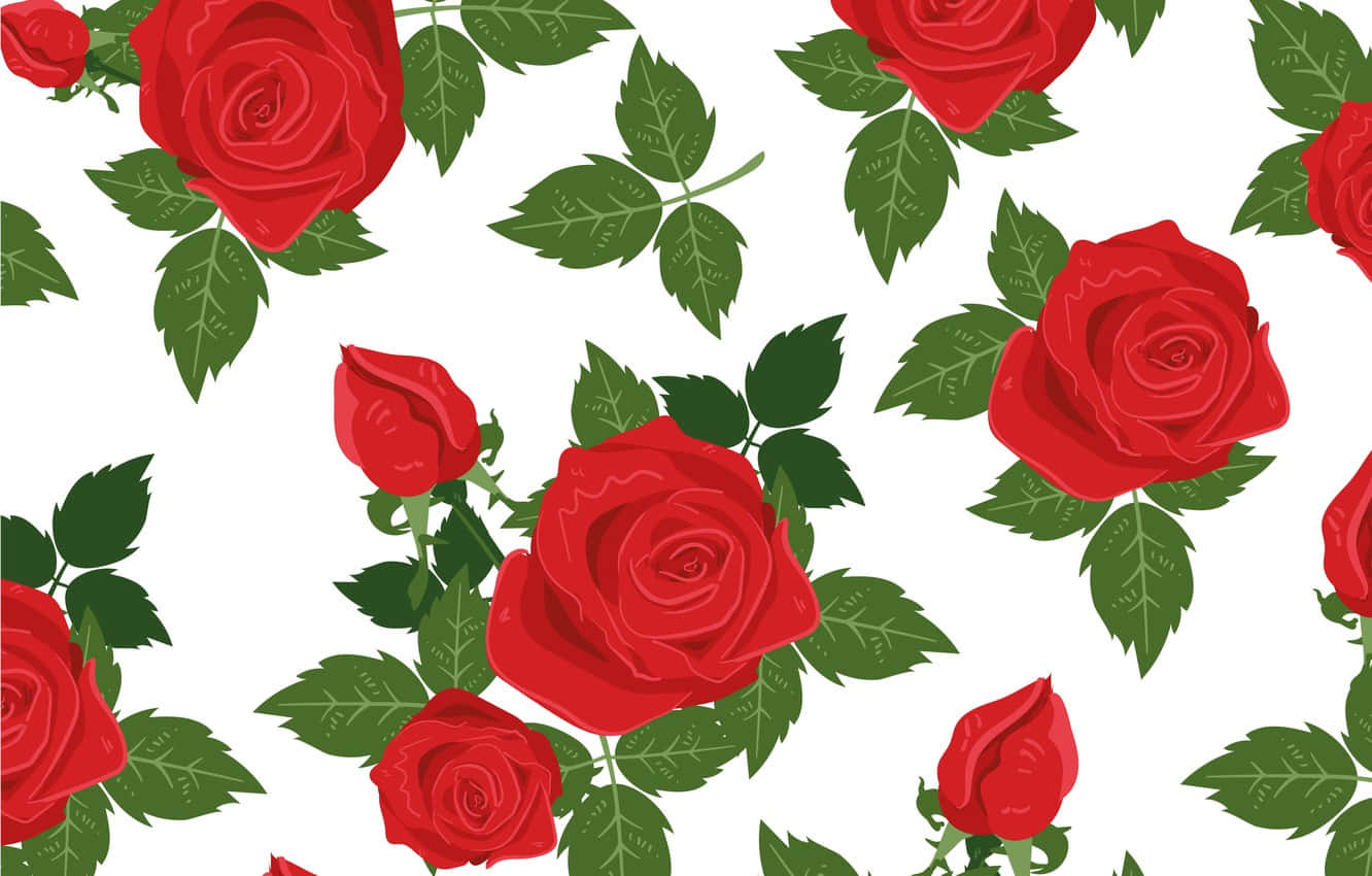 Vibrant Geometric Pattern, red roses, green leaves, HD Desktop Wallpaper