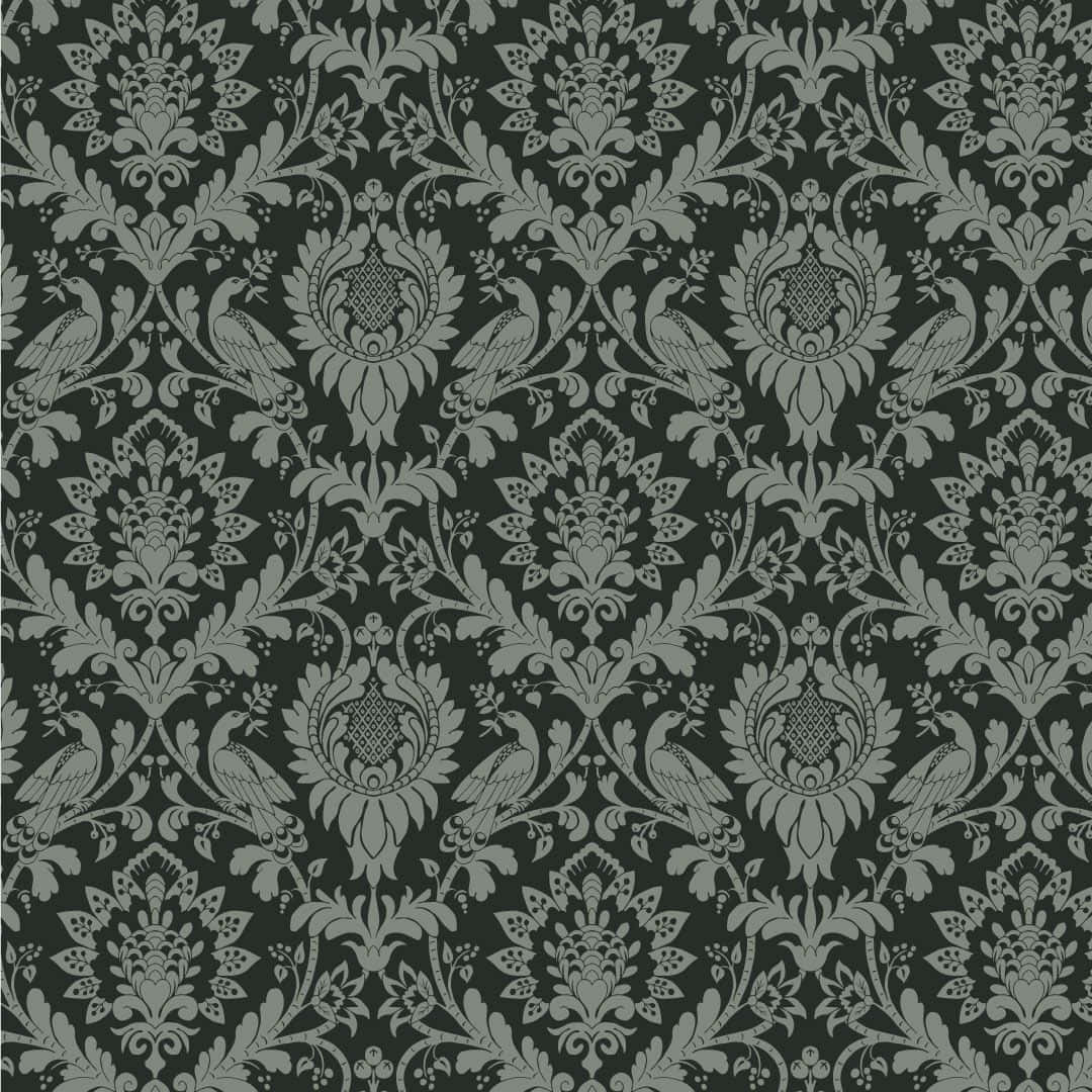 damask, gray floral, bird motifs, SD Desktop Wallpaper