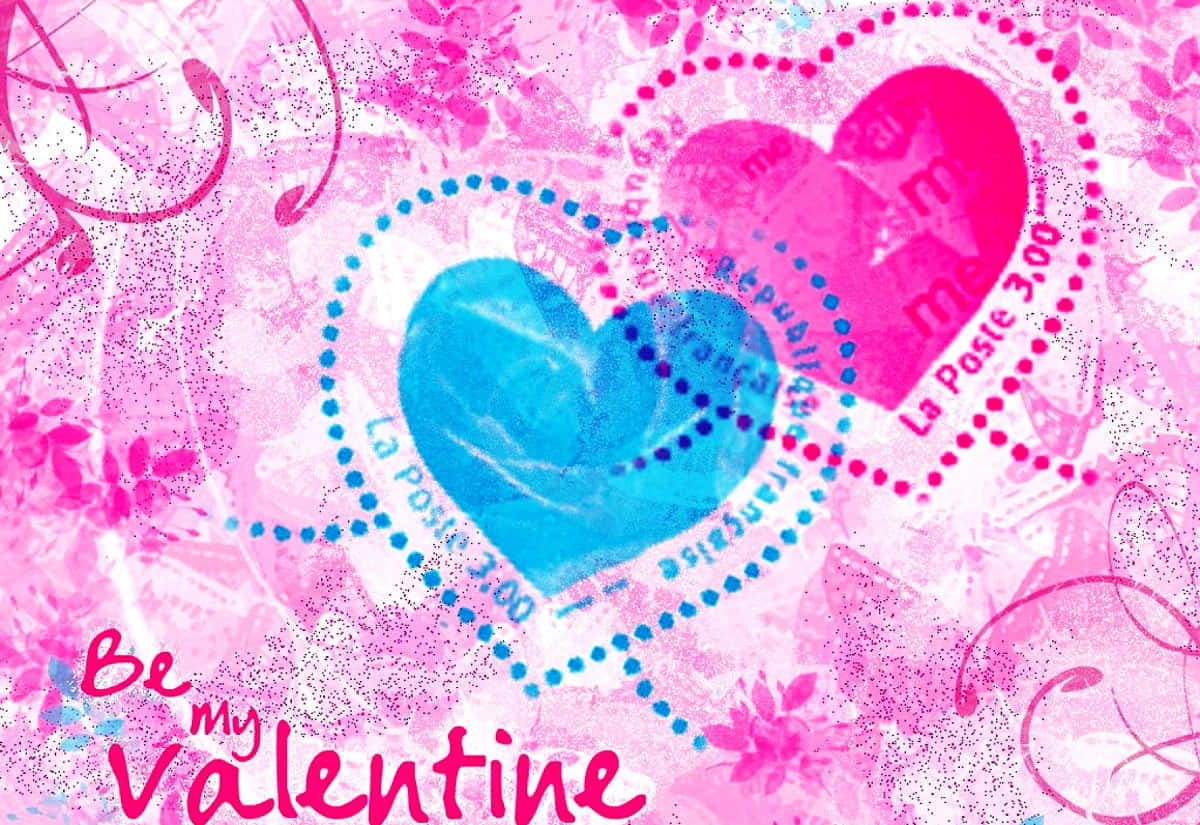 pink, blue, heart stamps, SD Desktop Wallpaper