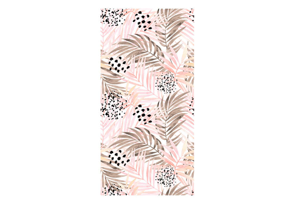 tropical palm leaves, black polka dot clusters, soft pink watercolor background, SD Desktop Wallpaper