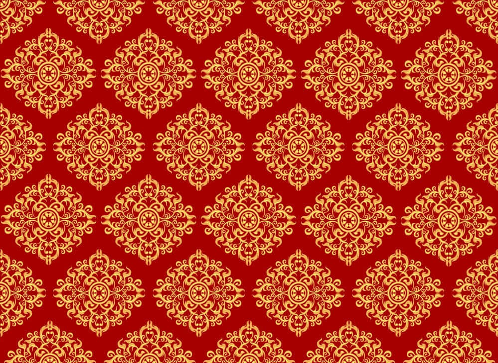 golden ornate damask patterns, symmetrical grid, rich red wallpaper, SD Desktop Wallpaper