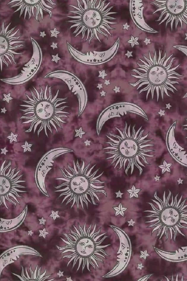 celestial pattern fabric design, purple tie-dye, silver suns, SD Phone Wallpaper