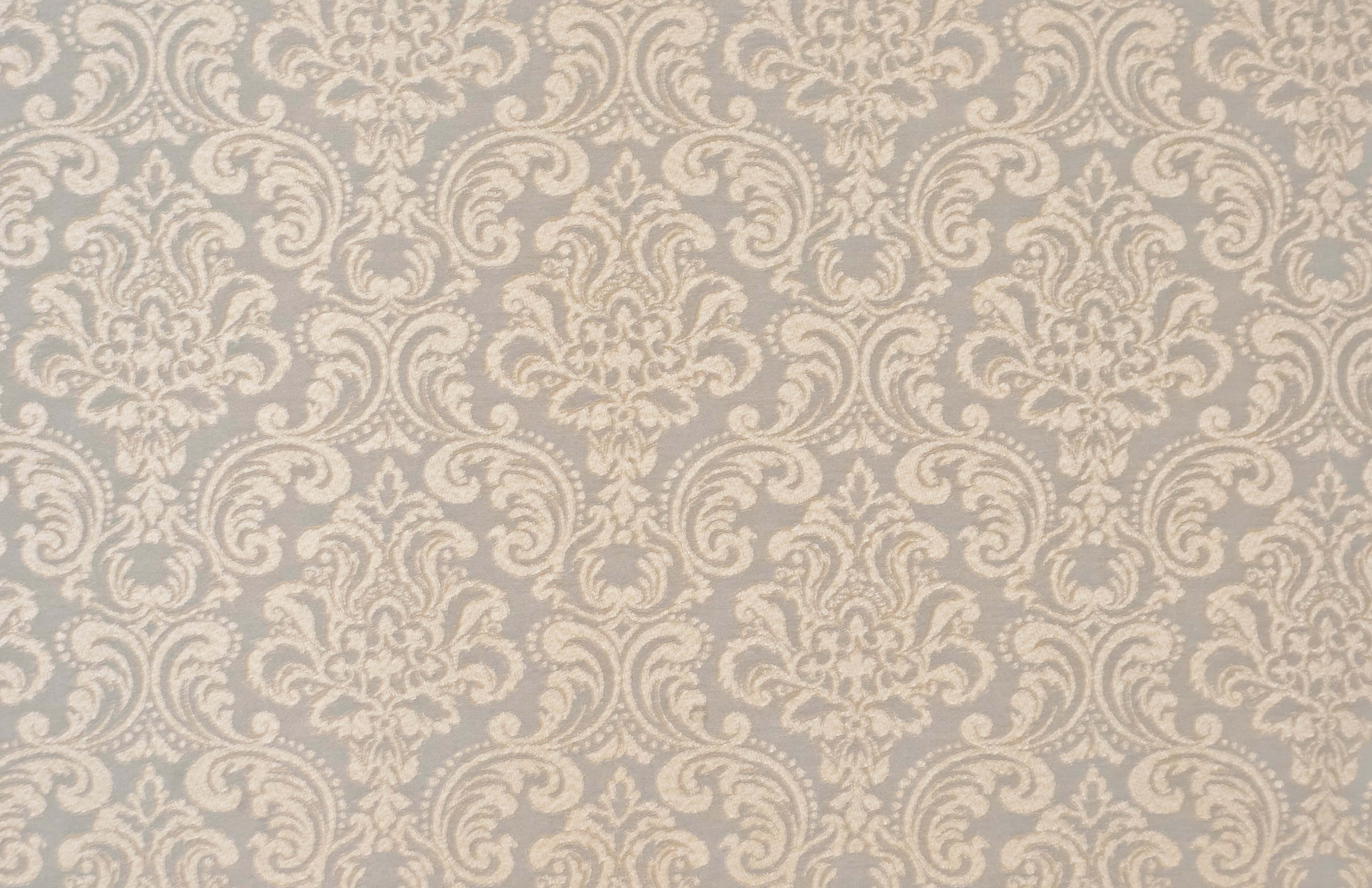 elegant damask pattern, cream floral scrolls, gray background, 2K Desktop Wallpaper
