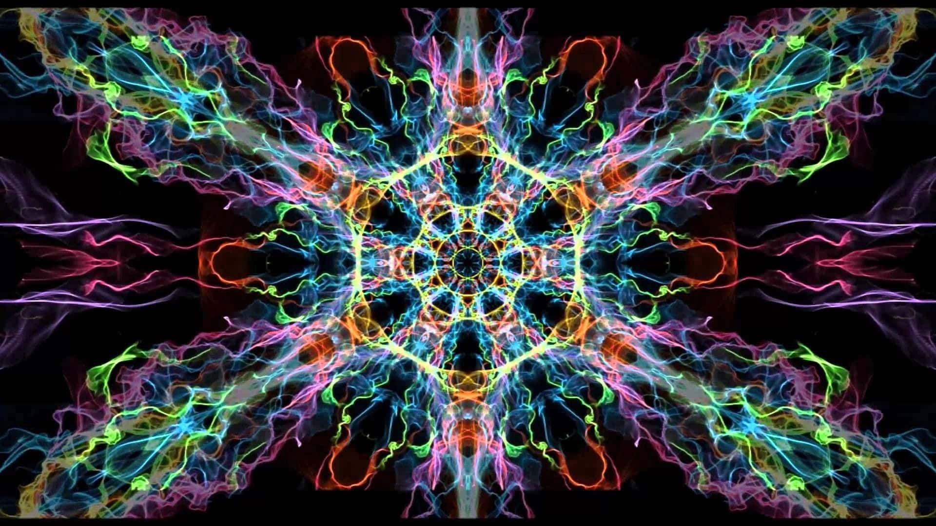 sacred geometry, neon fractal patterns, central geometric core, Full HD Desktop Wallpaper