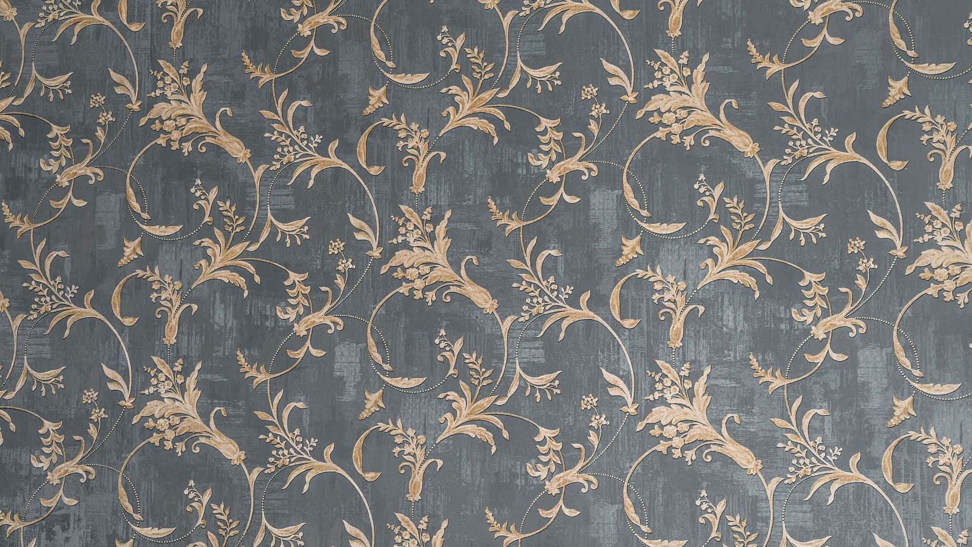 Baroque Floral Pattern, gold floral vines, textured charcoal gray wallpaper, Full HD Desktop Wallpaper