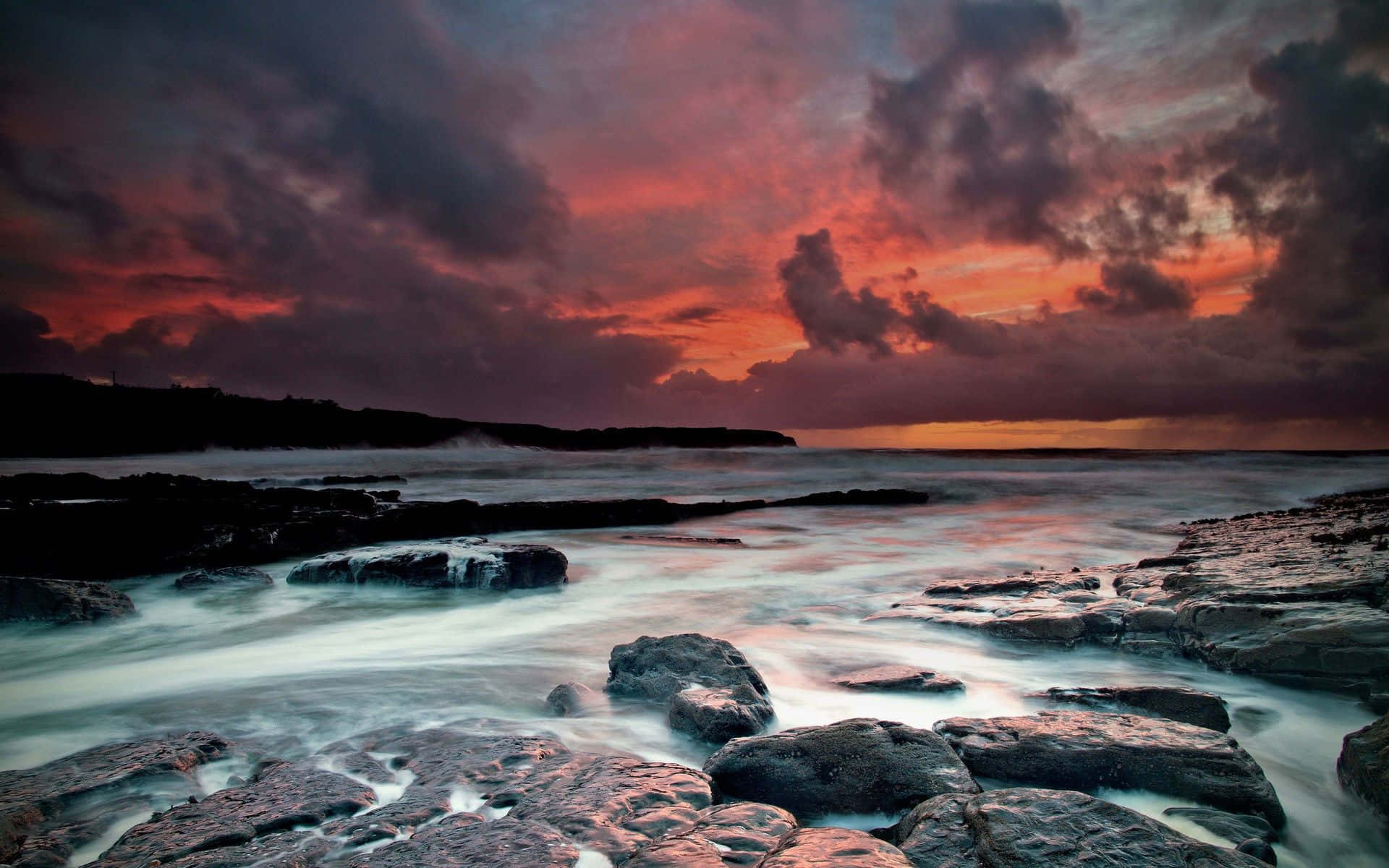 sunset, fiery reds, purples, Full HD Desktop Wallpaper