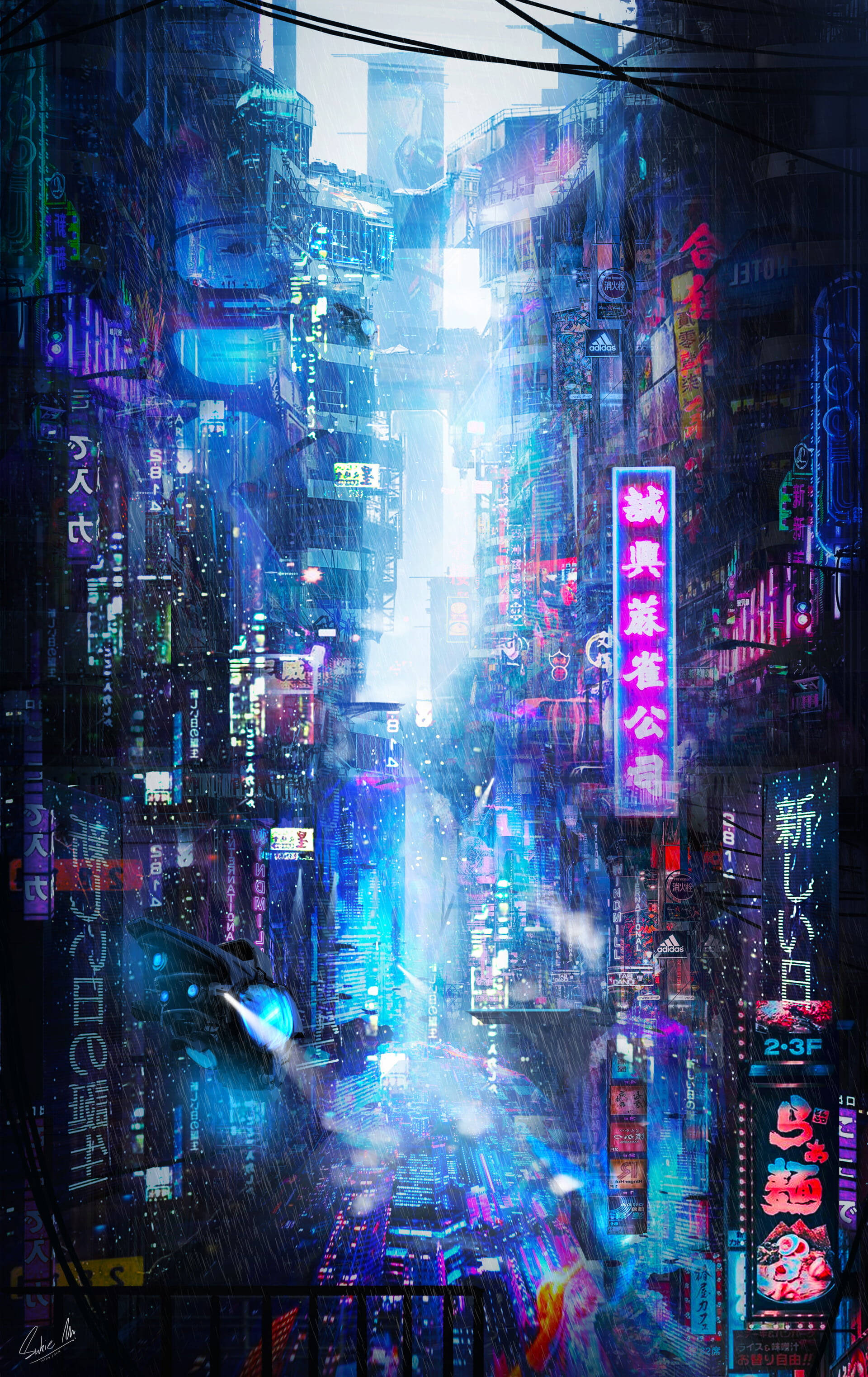 neon lights, beautiful rain, cyberpunk alley, 2K Phone Wallpaper