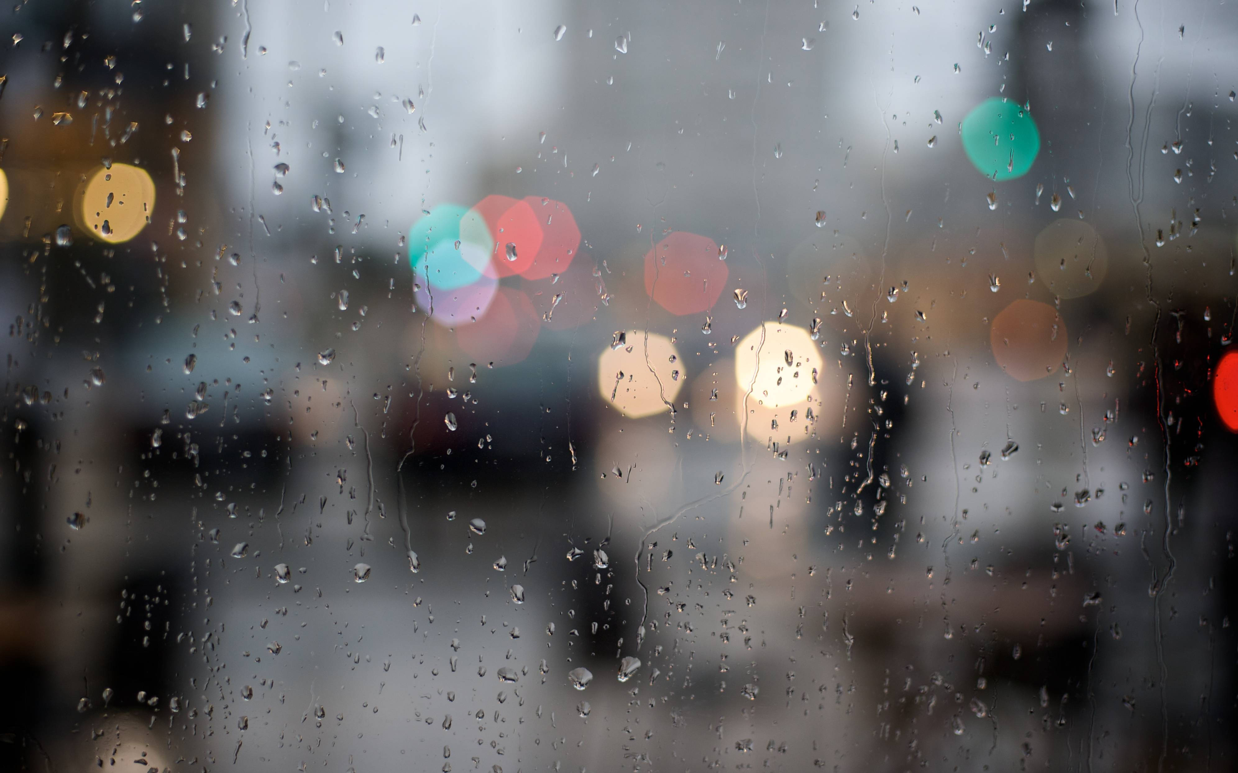 raindrops, glass pane, city lights, 4K Desktop Wallpaper