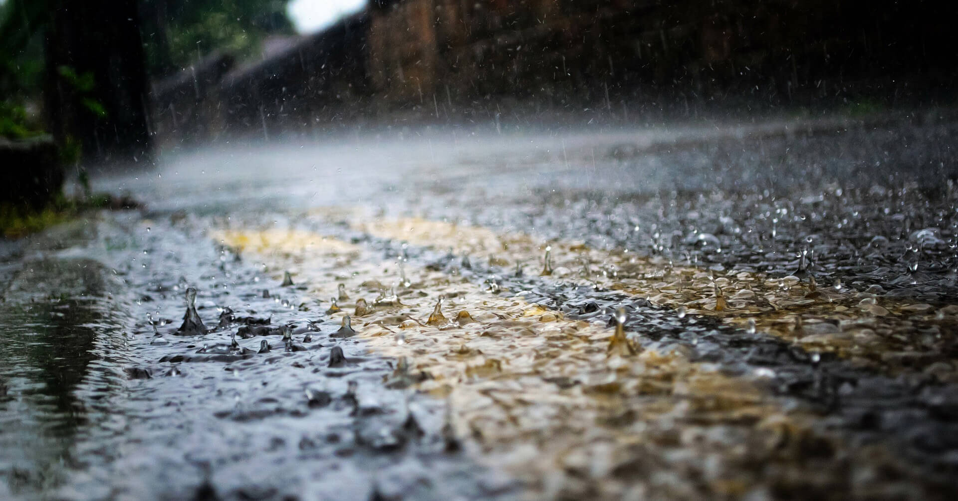 rain, wet asphalt road, muted golden light, Full HD Desktop Wallpaper