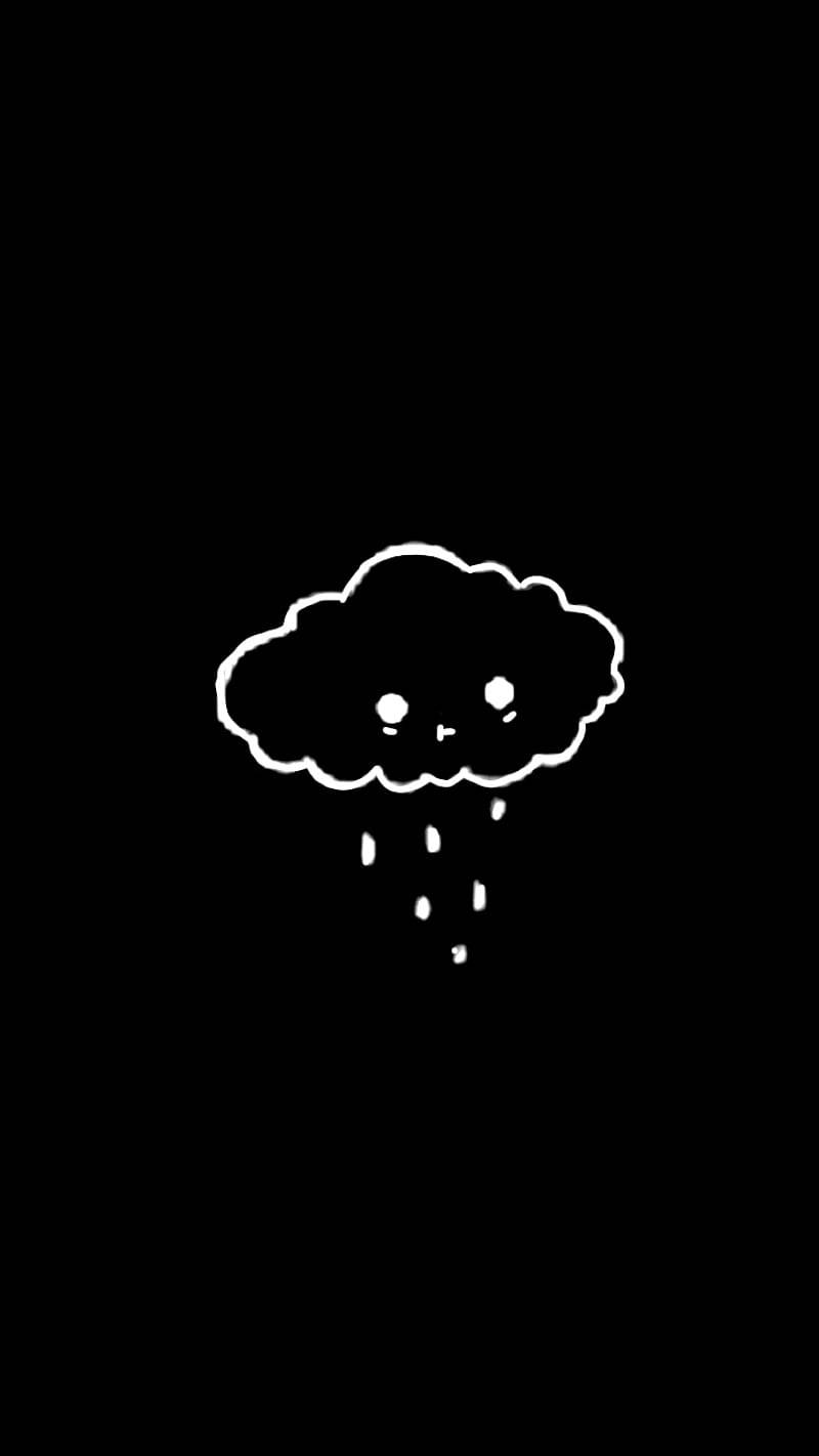 cute sad raining cloud, white outlined cloud, eyes, HD Phone Wallpaper