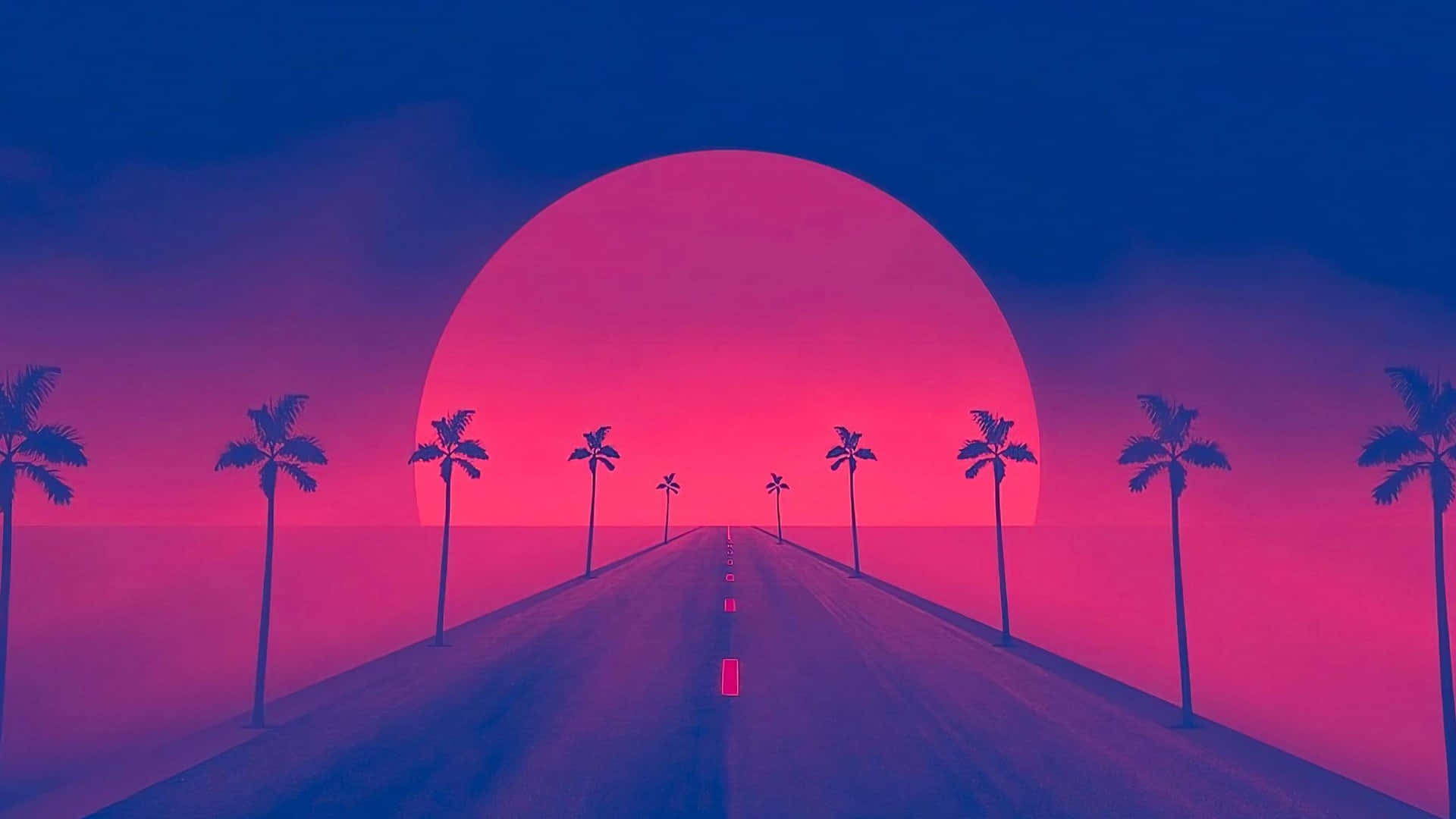 neon pink, blue sunset, straight road, Full HD Desktop Wallpaper