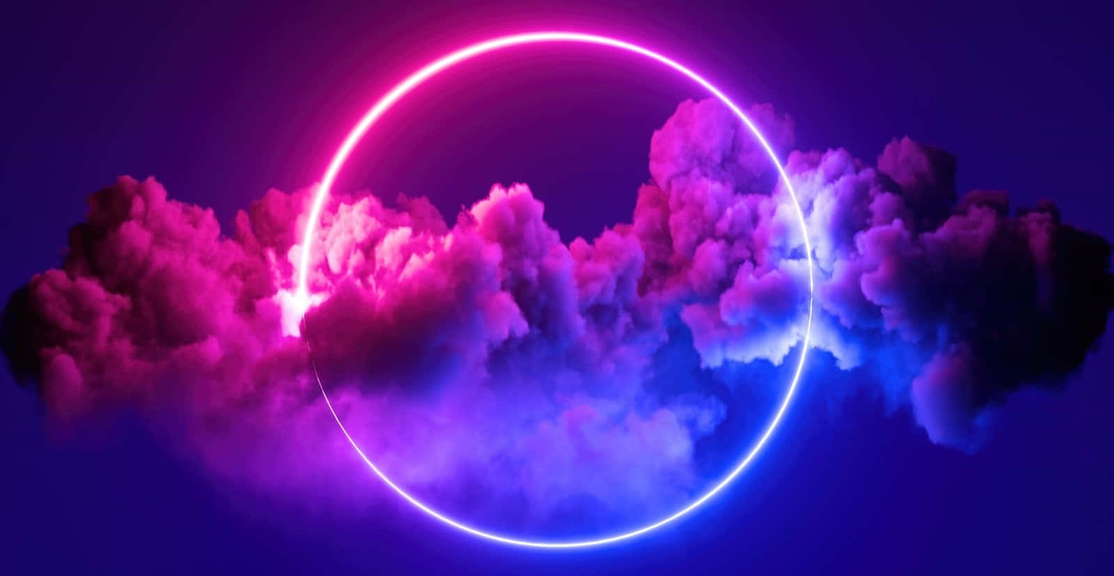 neon ring, vibrant pink, blue clouds, HD Desktop Wallpaper