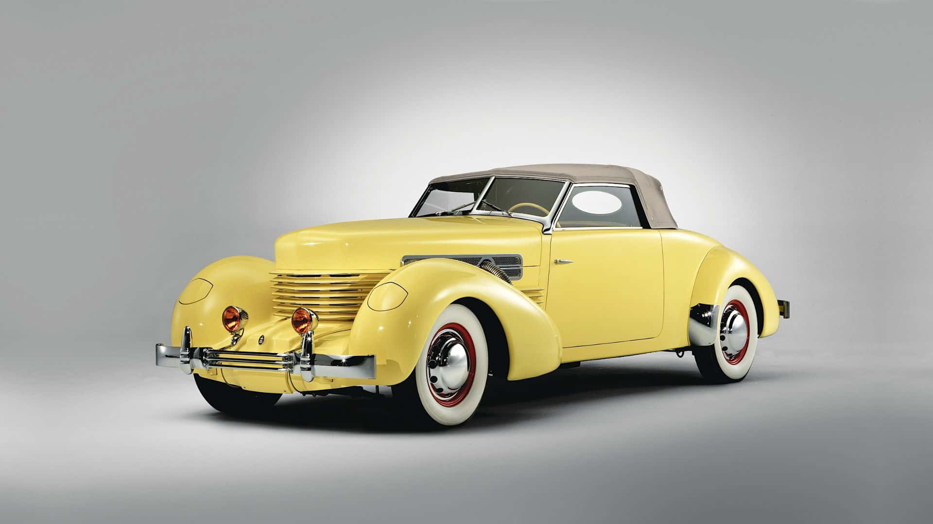 vintage yellow convertible, chrome accents, white-wall tires, Full HD Desktop Wallpaper