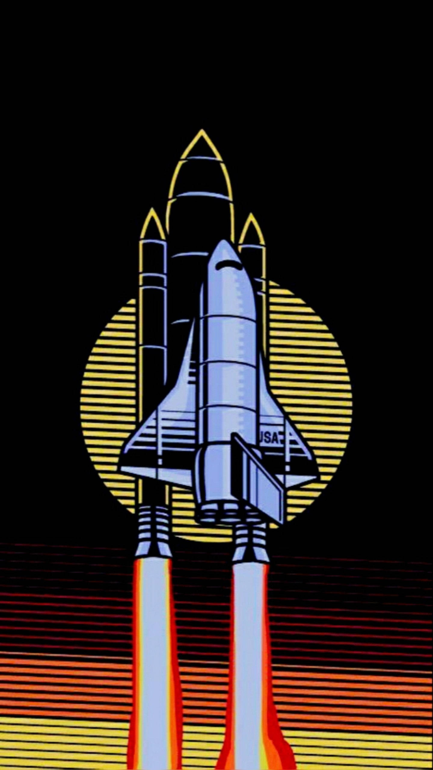 retro space, space shuttle, black sky, Full HD Phone Wallpaper