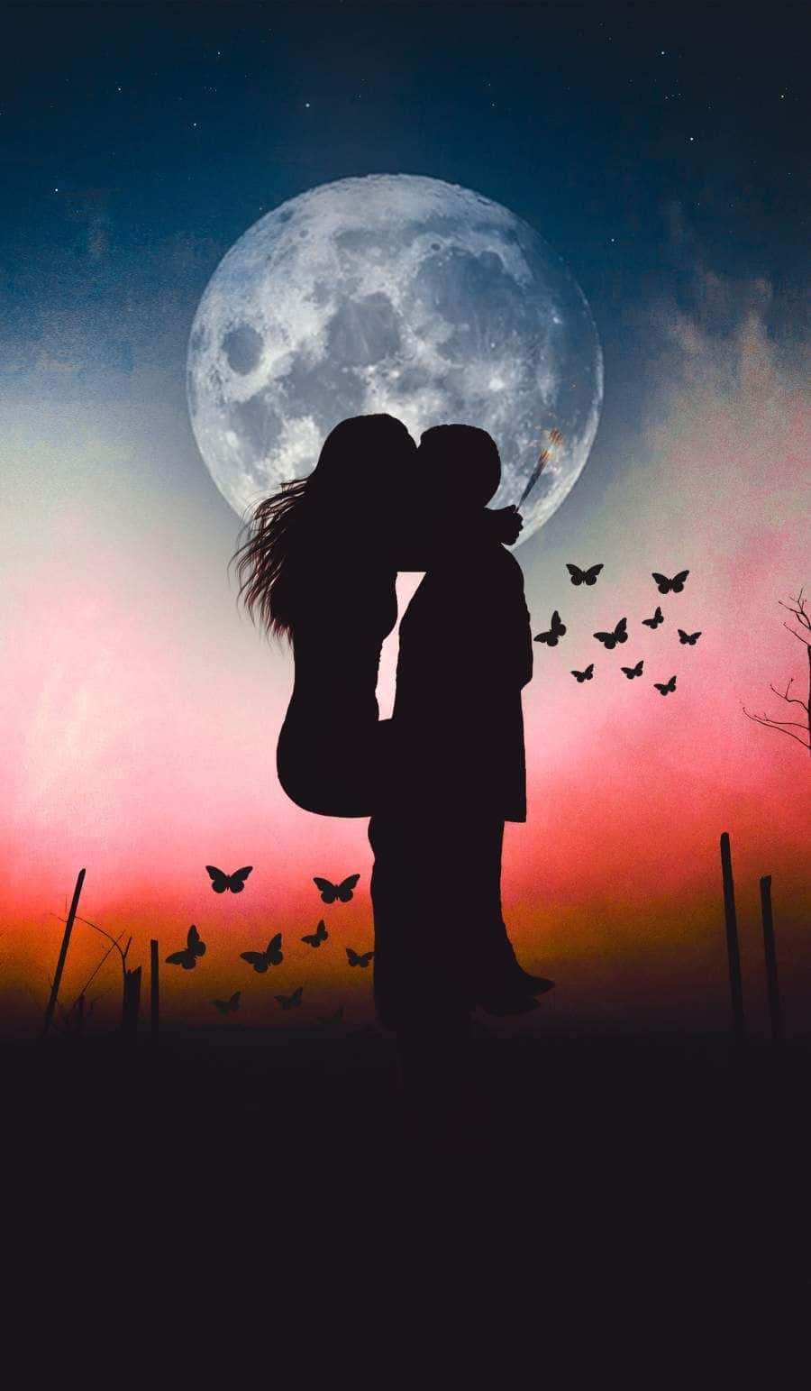 twilight sky, giant moon, butterflies, HD Phone Wallpaper