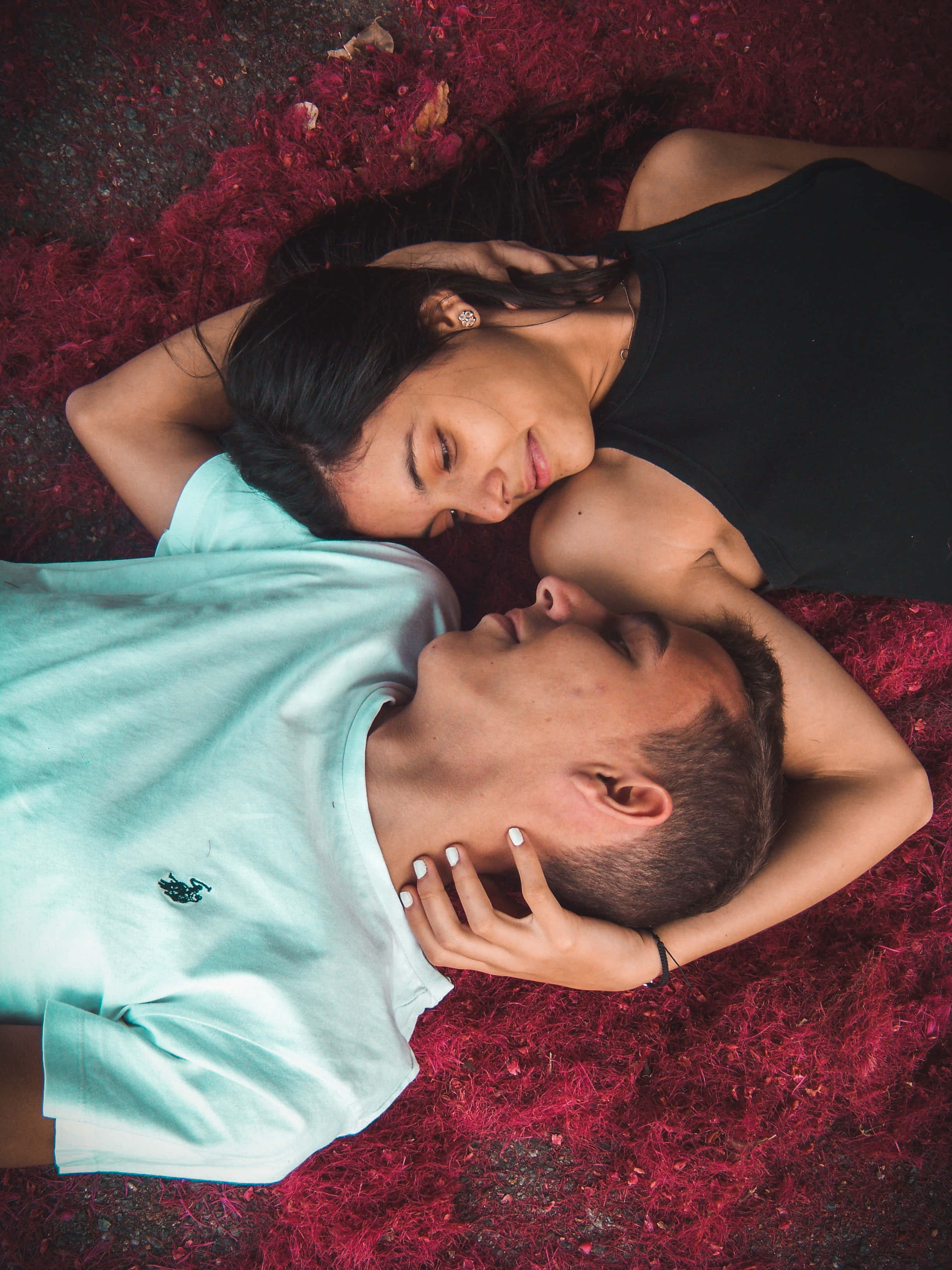 vibrant red carpet, idyllic summer evening, couple, 2K Phone Wallpaper