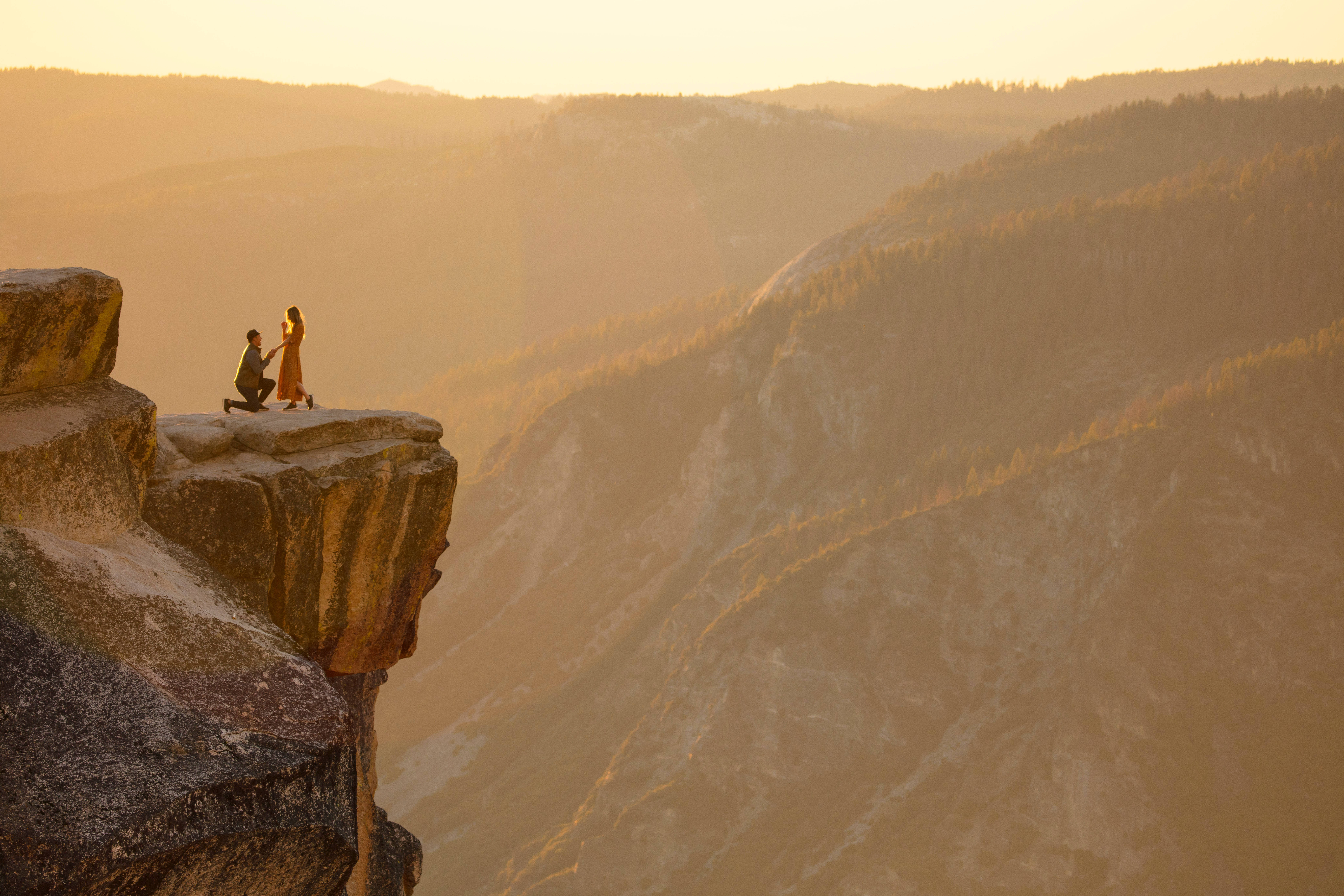 cliff edge, golden sunset, mountain valley, 8K Desktop Wallpaper