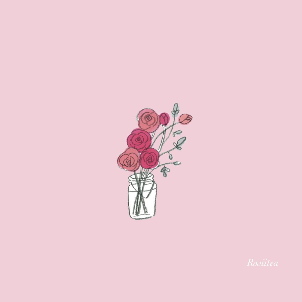 pink roses, mason jar, soft pink background, SD Desktop Wallpaper