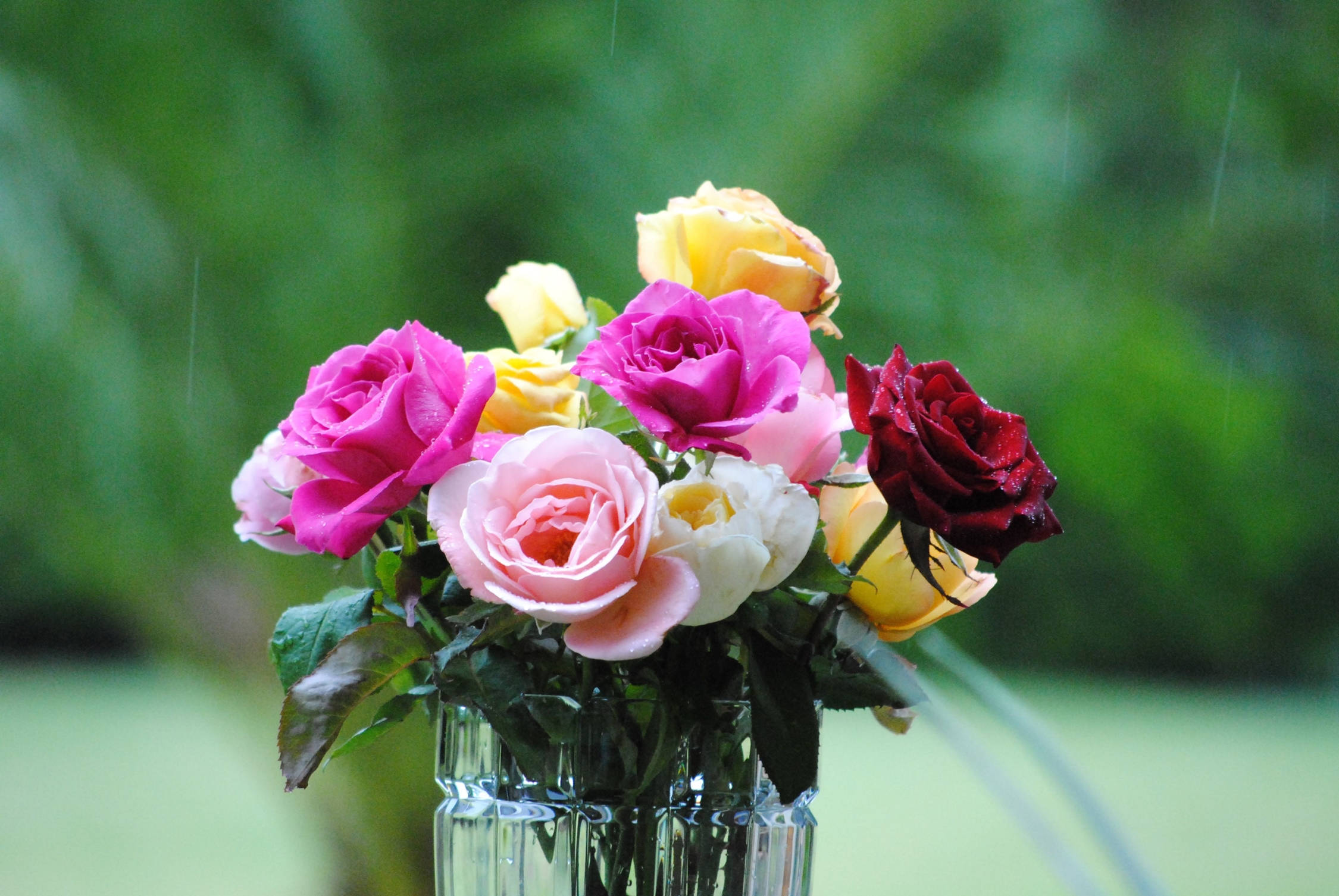 bouquet, pink roses, yellow roses, Full HD Desktop Wallpaper