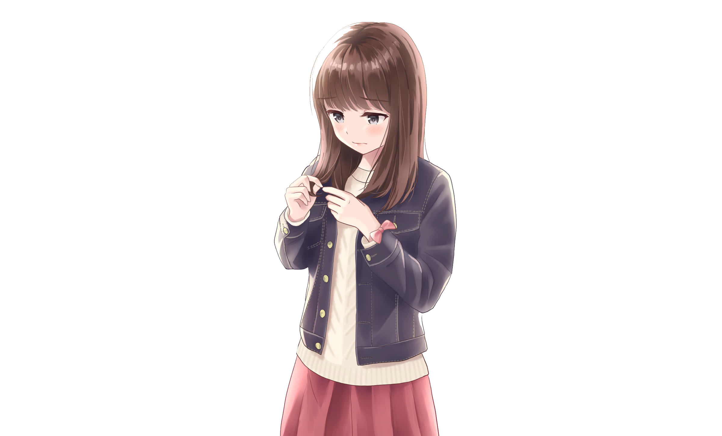 anime girl, brown hair, dark jacket, Full HD Desktop Wallpaper