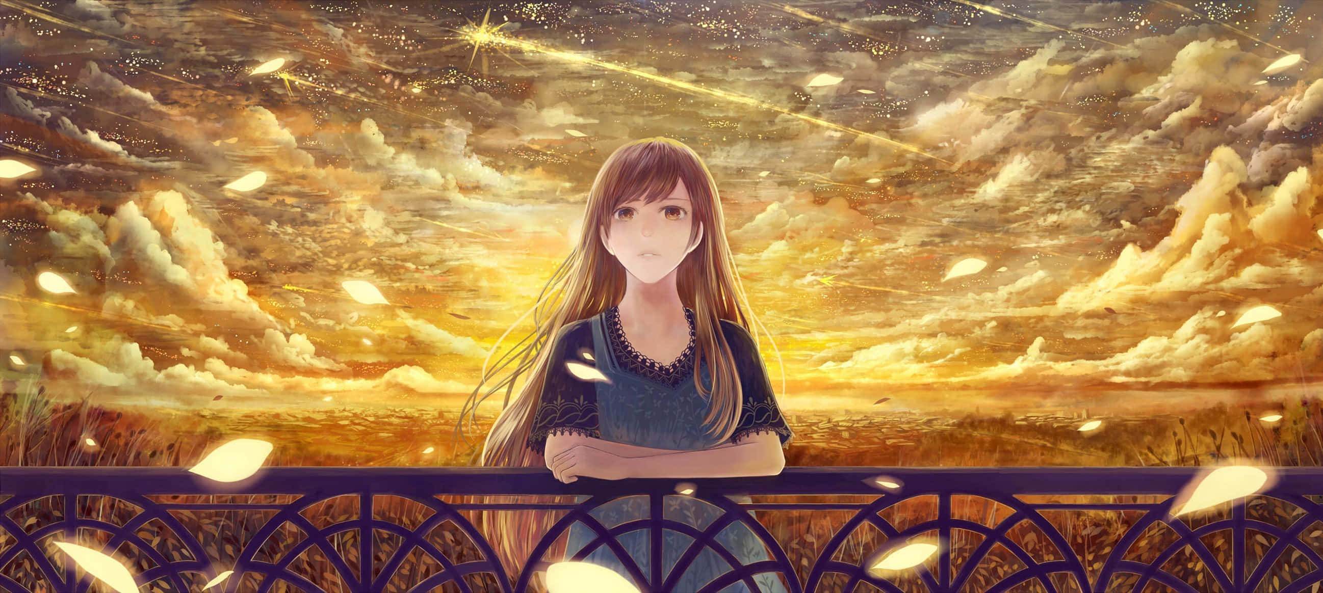 beautiful sad anime, young anime girl, long hair, 2K Desktop Wallpaper