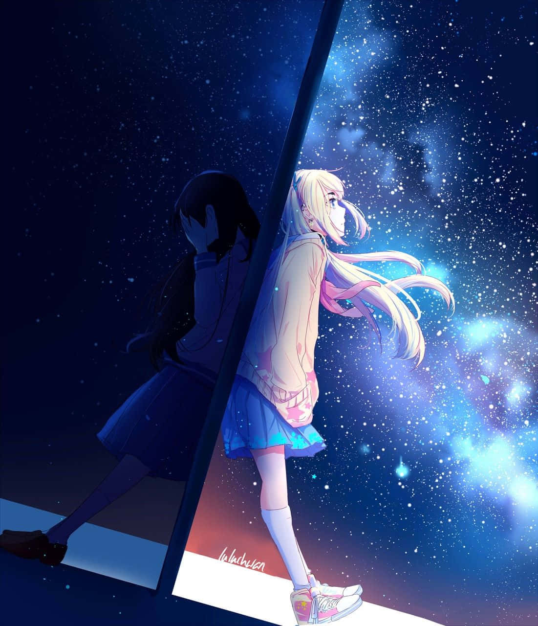 anime character, glowing portal, cosmic blue light, HD Phone Wallpaper