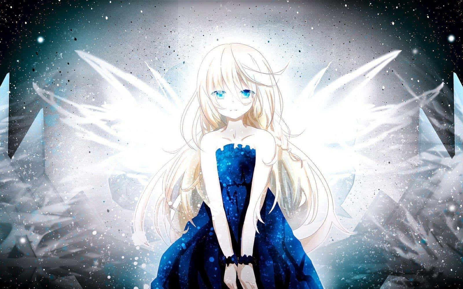 anime girl, white wings, blue eyes, HD Desktop Wallpaper