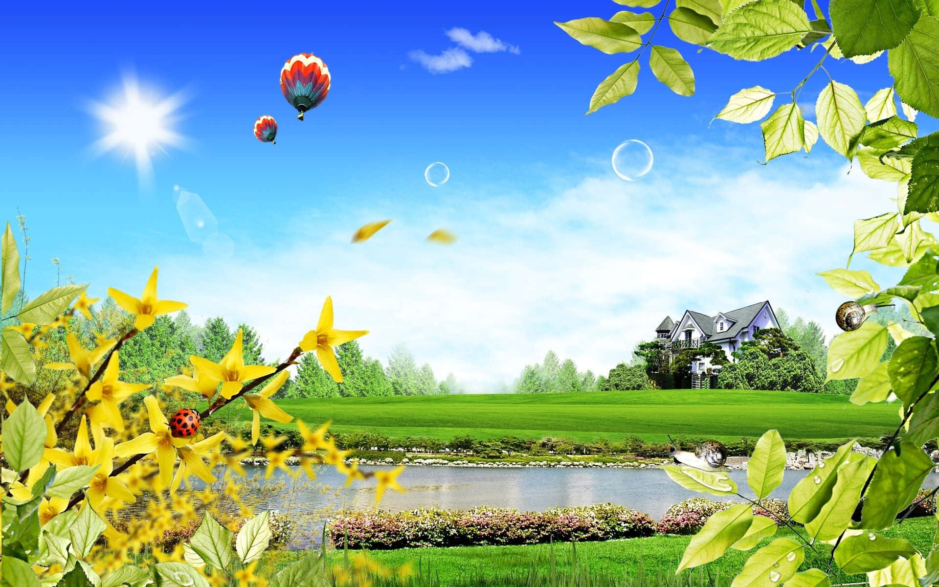Beautiful Scenery Desktop, Blue Sky, Hot Air Balloons, Full HD Desktop Wallpaper