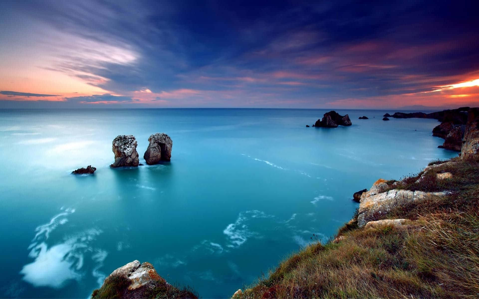 Beautiful Sea, turquoise waters, dramatic cliffs, Full HD Desktop Wallpaper