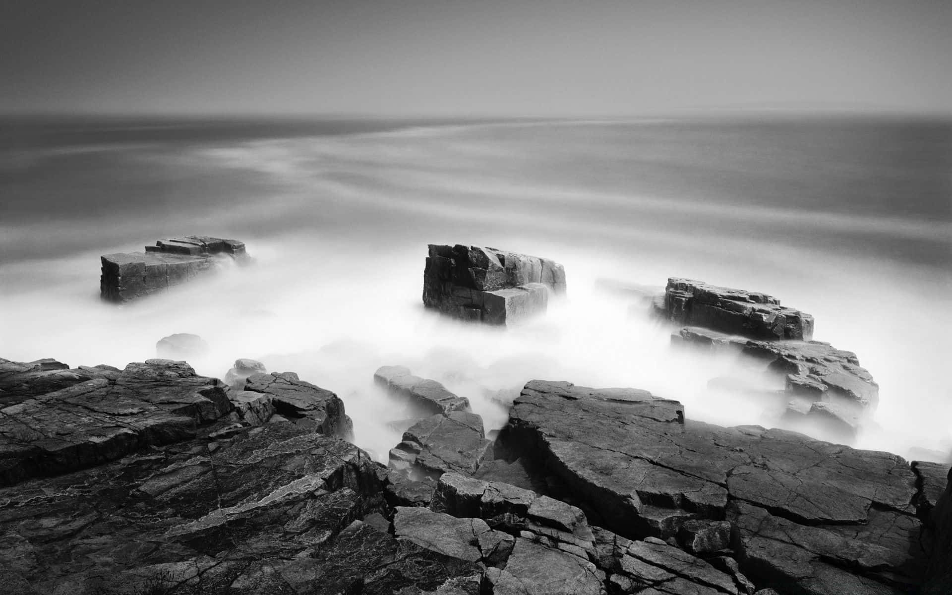 Black and White Ocean, monochrome, long exposure seascape, Full HD Desktop Wallpaper