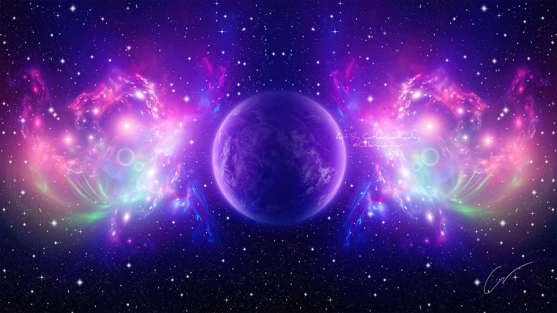 Beautiful Space, glowing purple planet, vibrant pink and blue nebulae, Full HD Desktop Wallpaper
