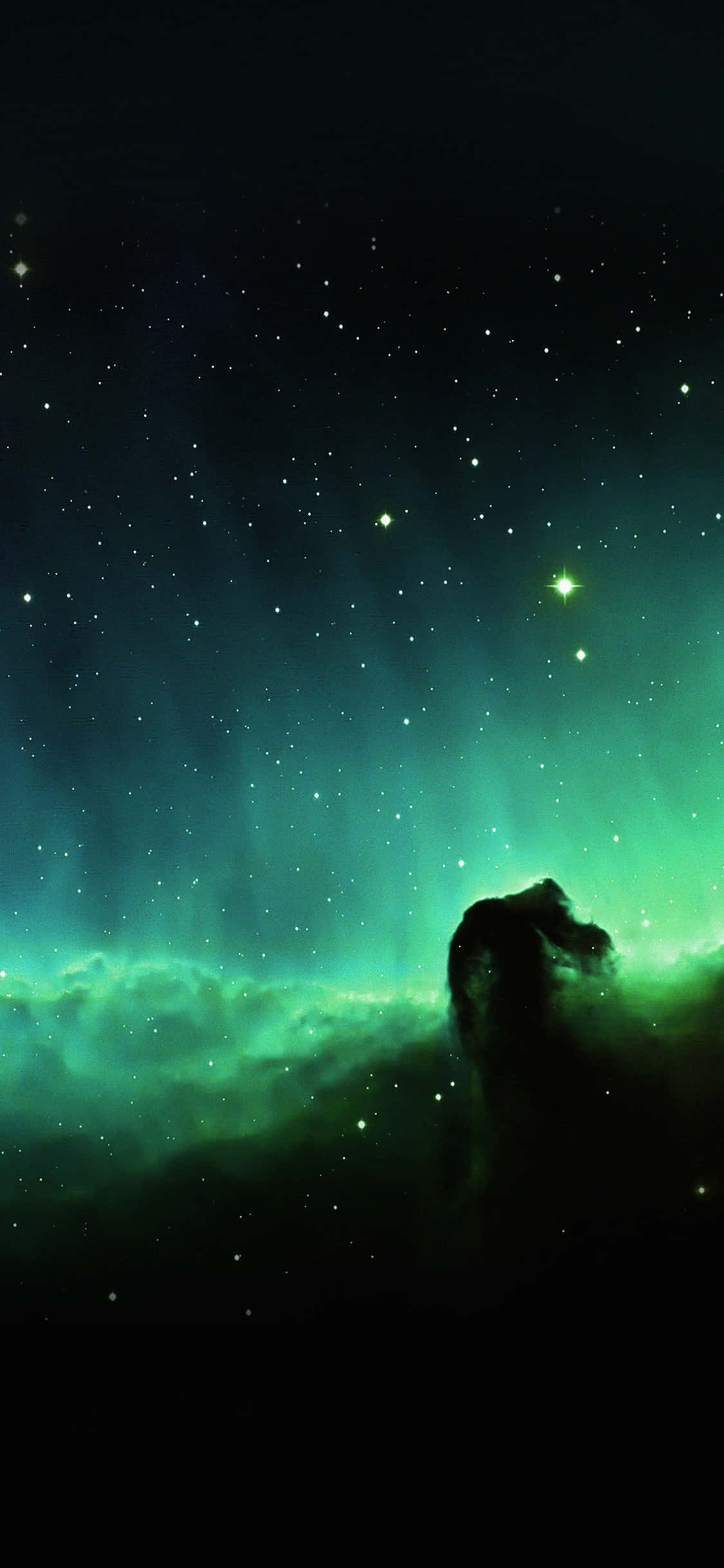 cosmic nebula, vibrant green light, starry night sky, Full HD Phone Wallpaper