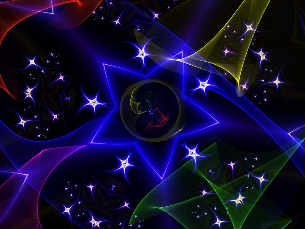 Glowing Star in the Night Sky, neon fractal patterns, glowing starburst, SD Desktop Wallpaper
