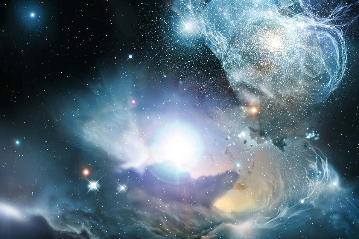 Beautiful Star, cosmic nebula, glowing blue and white gases, SD Desktop Wallpaper