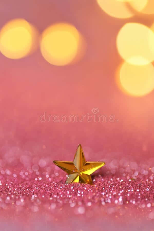 gold star, pink background, glitter, SD Phone Wallpaper