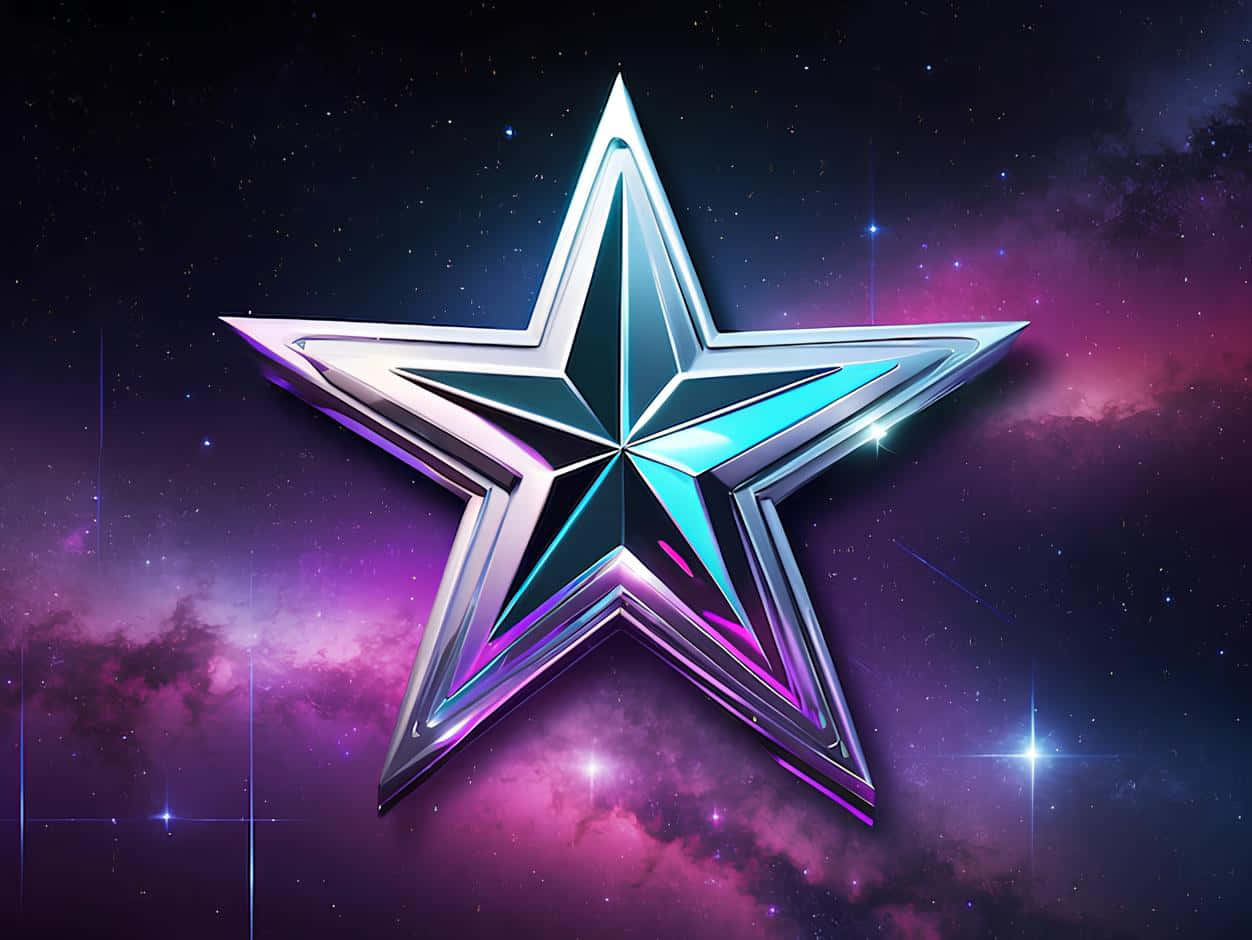 Cosmic Shiny Star, chrome star, cyan and purple highlights, SD Desktop Wallpaper