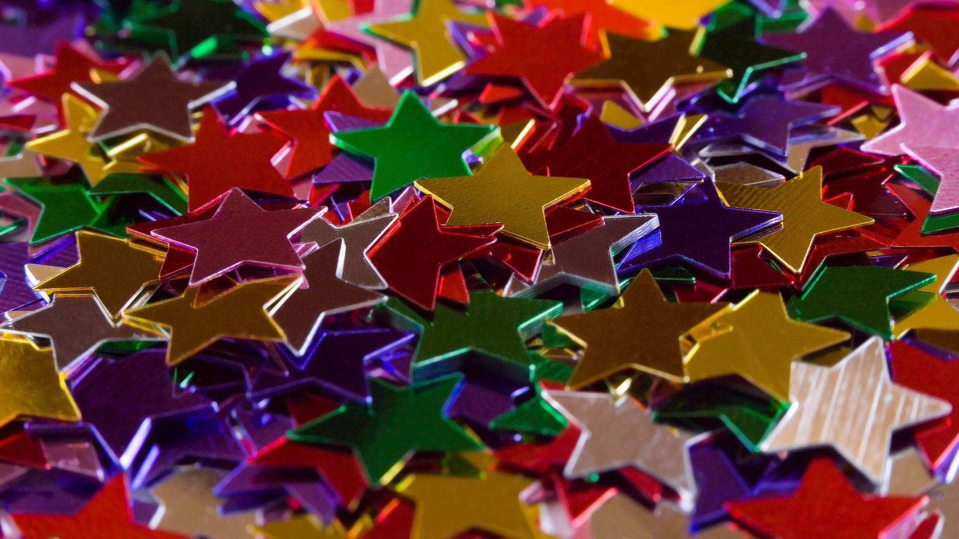 star-shaped confetti, red, green, Full HD Desktop Wallpaper