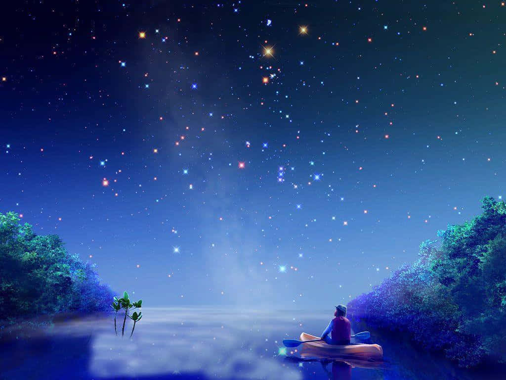 Magical Starlit Night Sky, vibrant starry night sky, misty river, SD Desktop Wallpaper