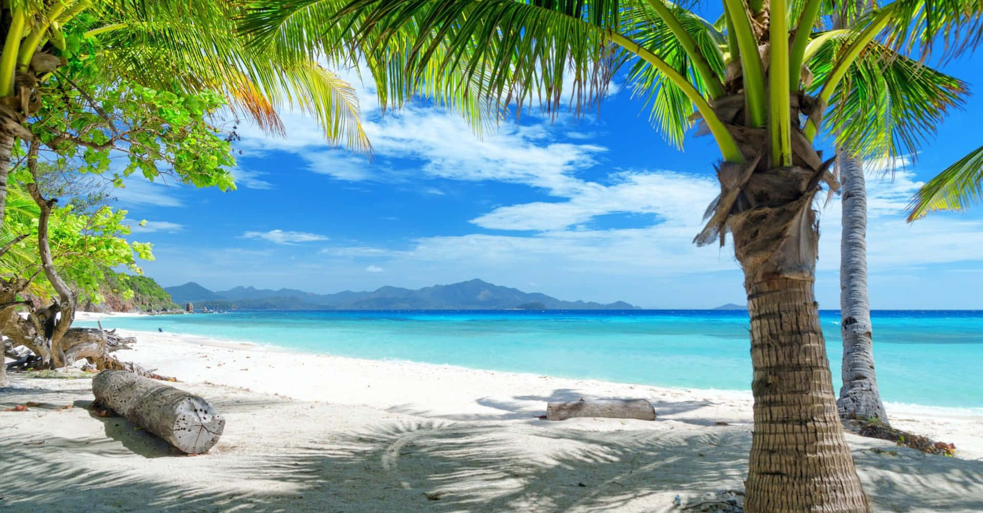 tropical beach, white sand, turquoise water, HD Desktop Wallpaper