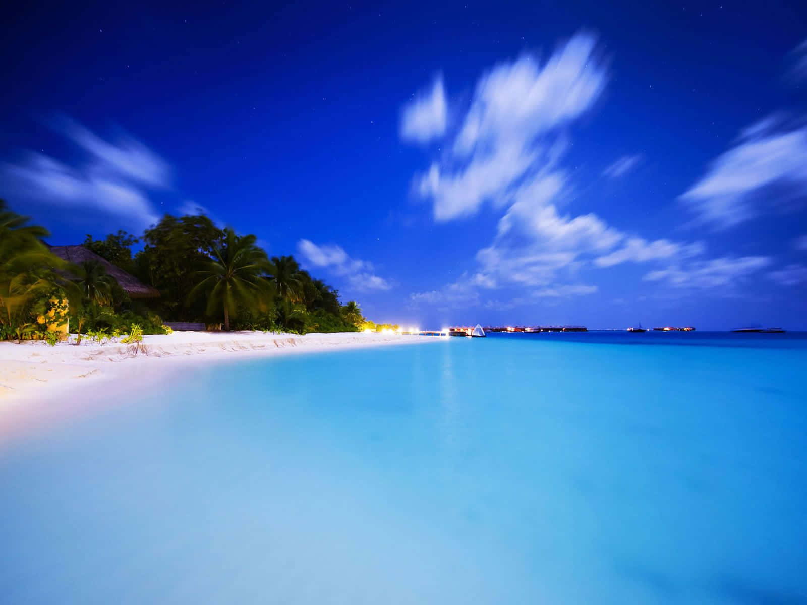tropical beach, starry sky, flowing clouds, HD Desktop Wallpaper