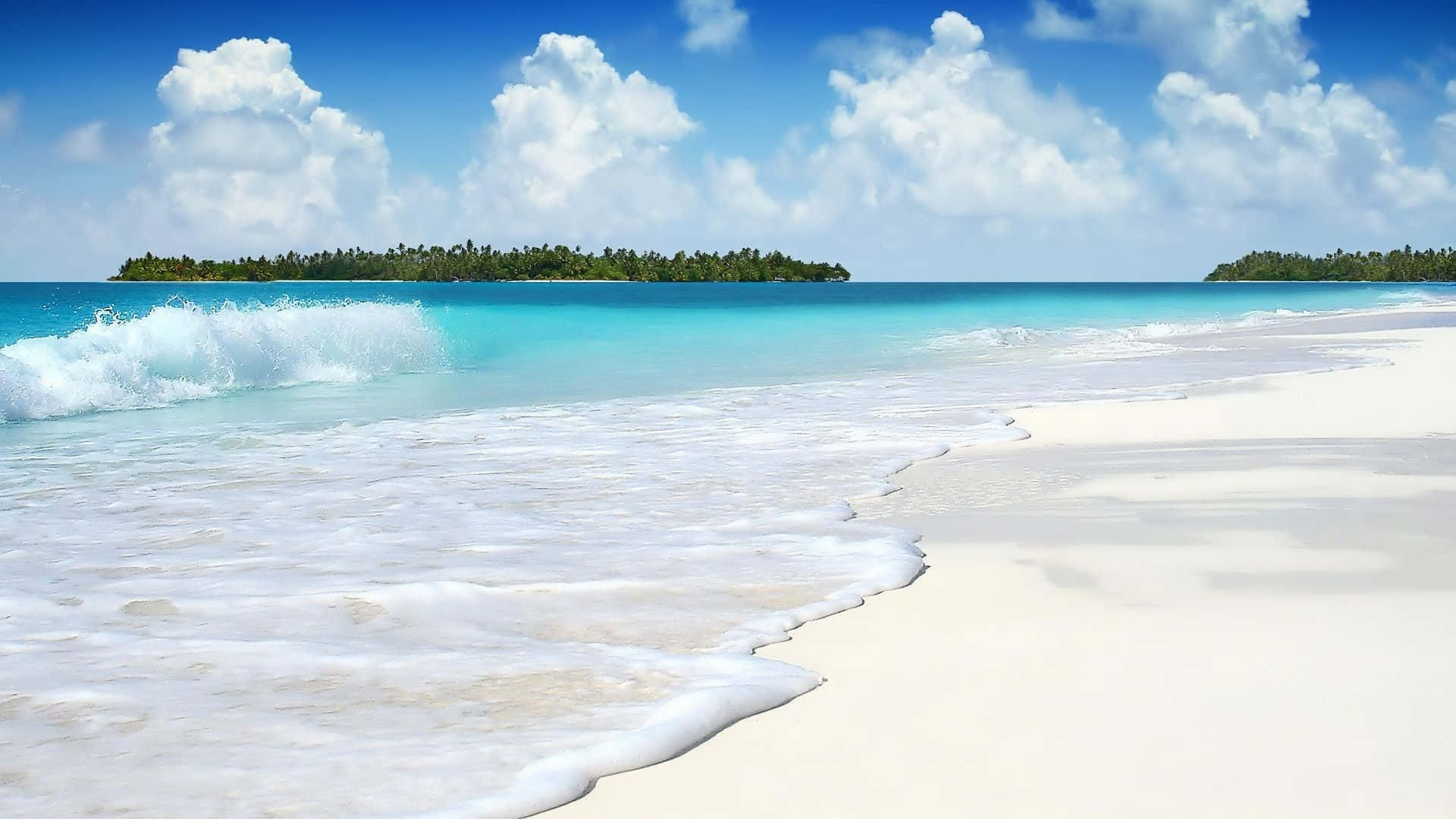 beautiful summer, turquoise waves, white sandy beach, Full HD Desktop Wallpaper