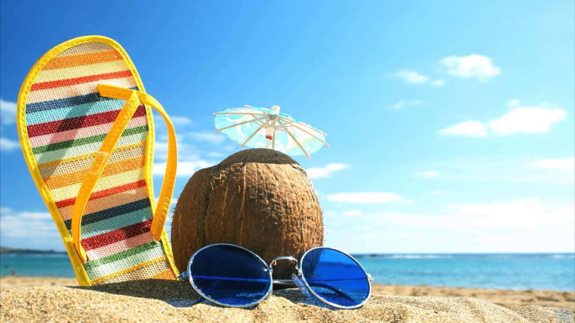 Beautiful Summer, coconut shades, blue sunglasses, Full HD Desktop Wallpaper