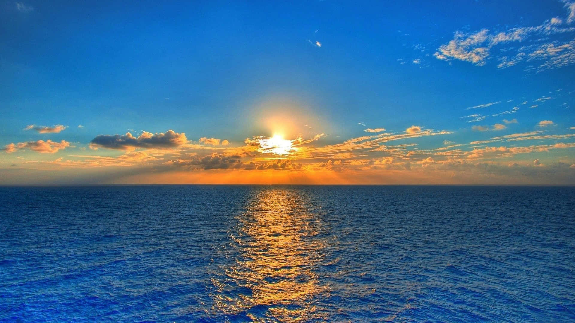 Sunset, ocean, golden light, Full HD Desktop Wallpaper