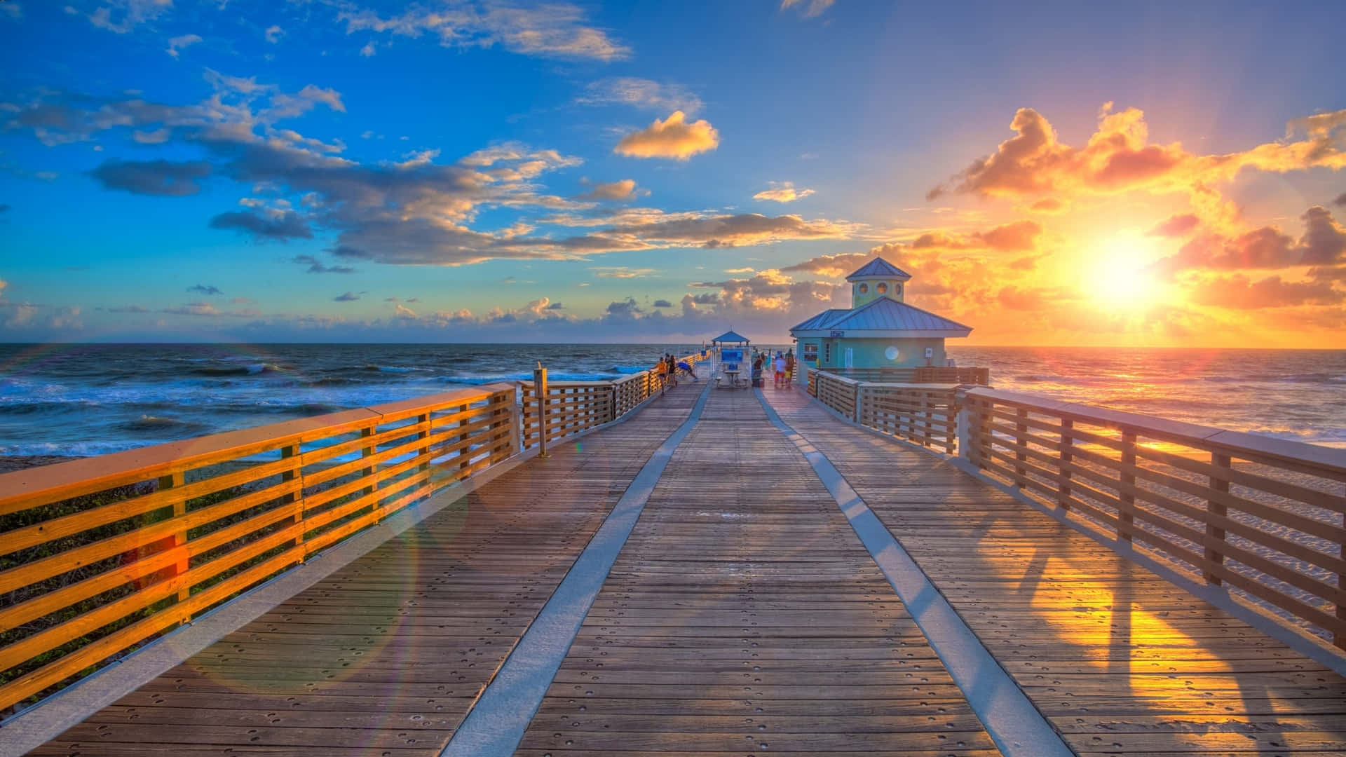 sunset, golden light, ocean, Full HD Desktop Wallpaper
