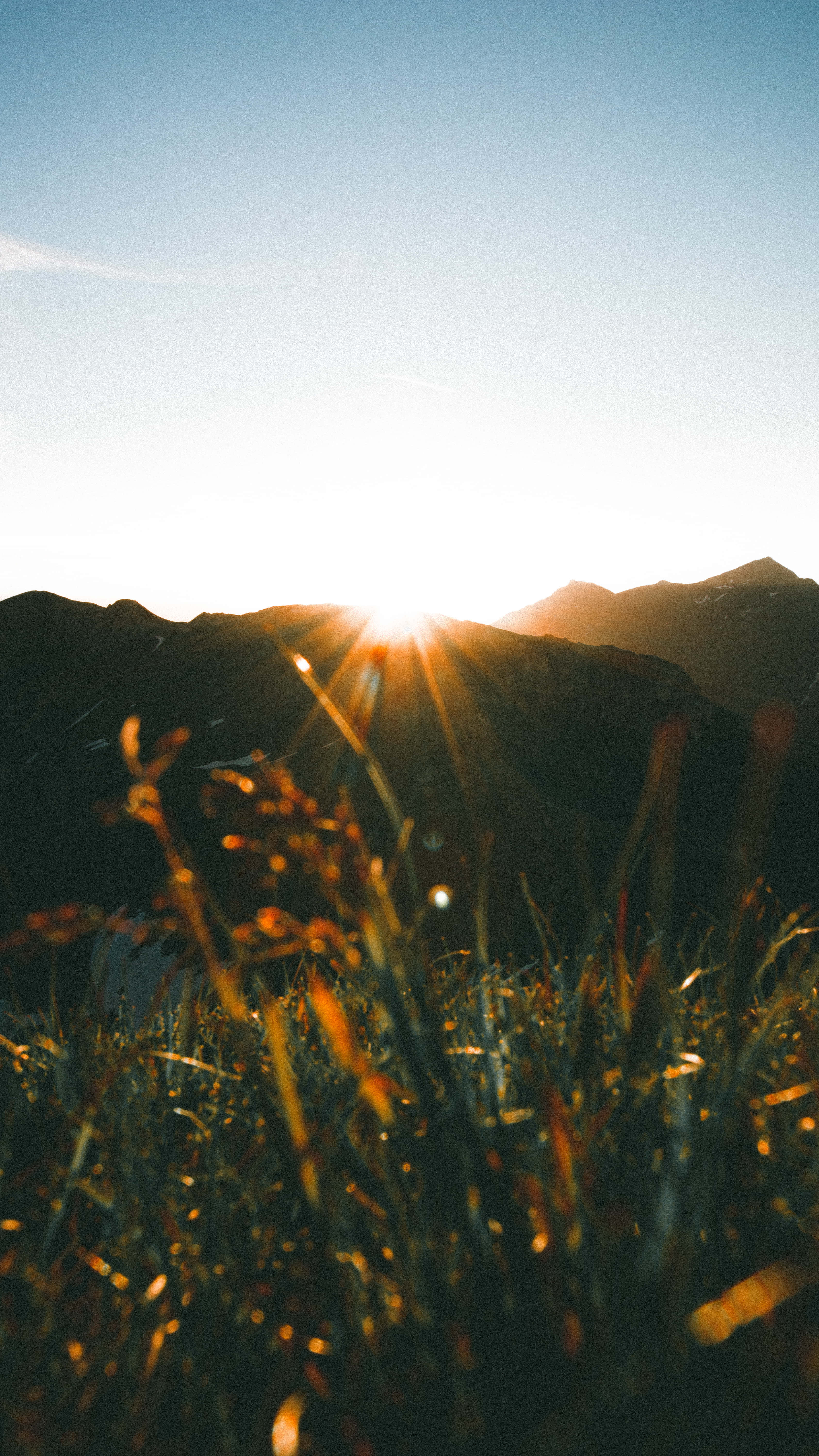 sunburst, mountain peaks, golden light, 5K Phone Wallpaper