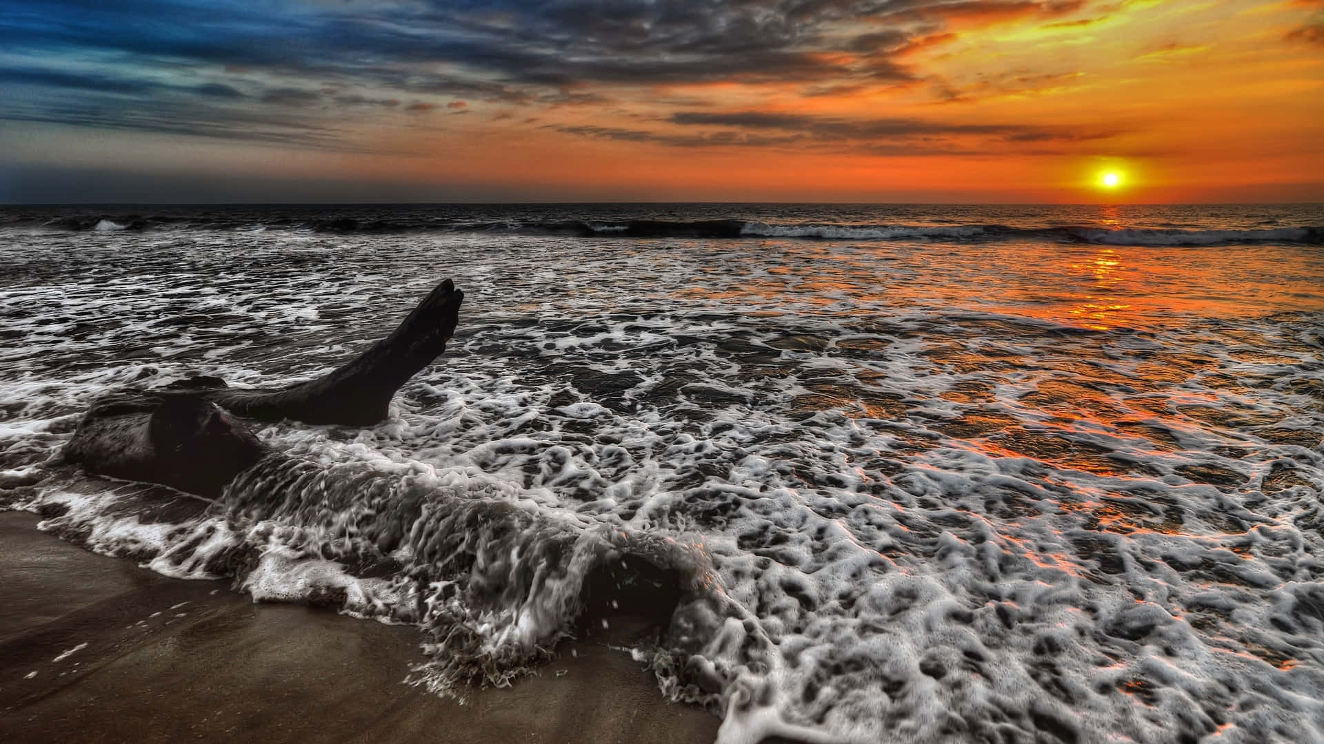 beautiful sunshine, sunset, ocean, Full HD Desktop Wallpaper
