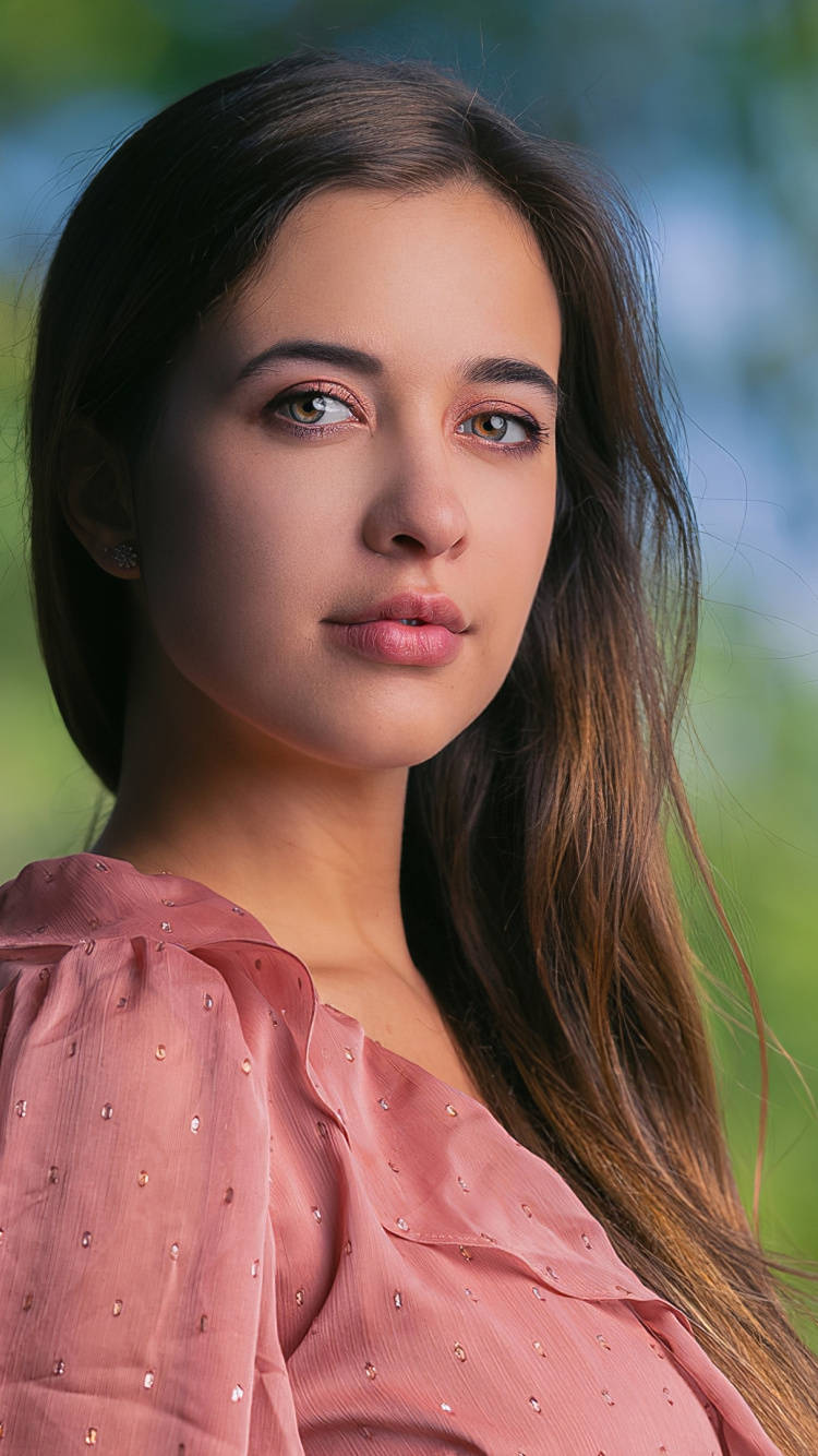 beautiful teenage girl, pink top, long brown hair, HD Phone Wallpaper
