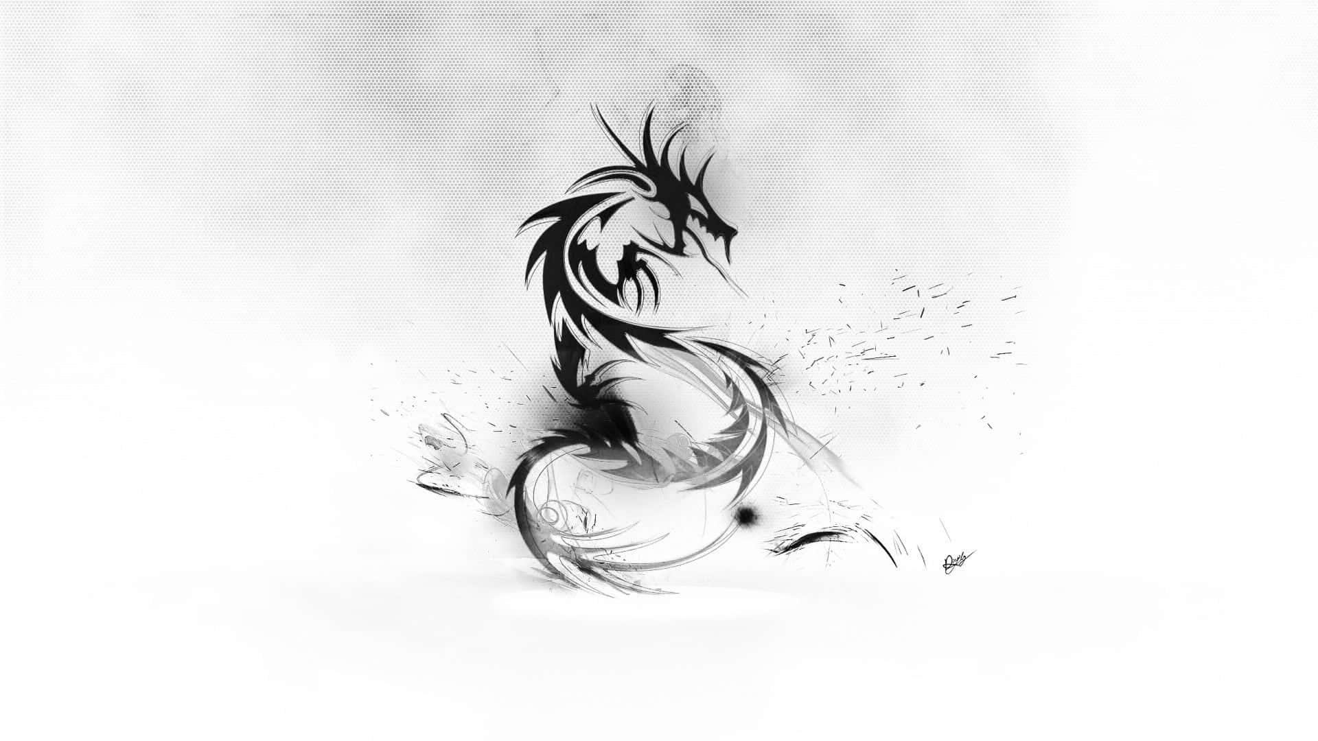 black ink dragon, textured white background, grayscale landscape, Full HD Desktop Wallpaper